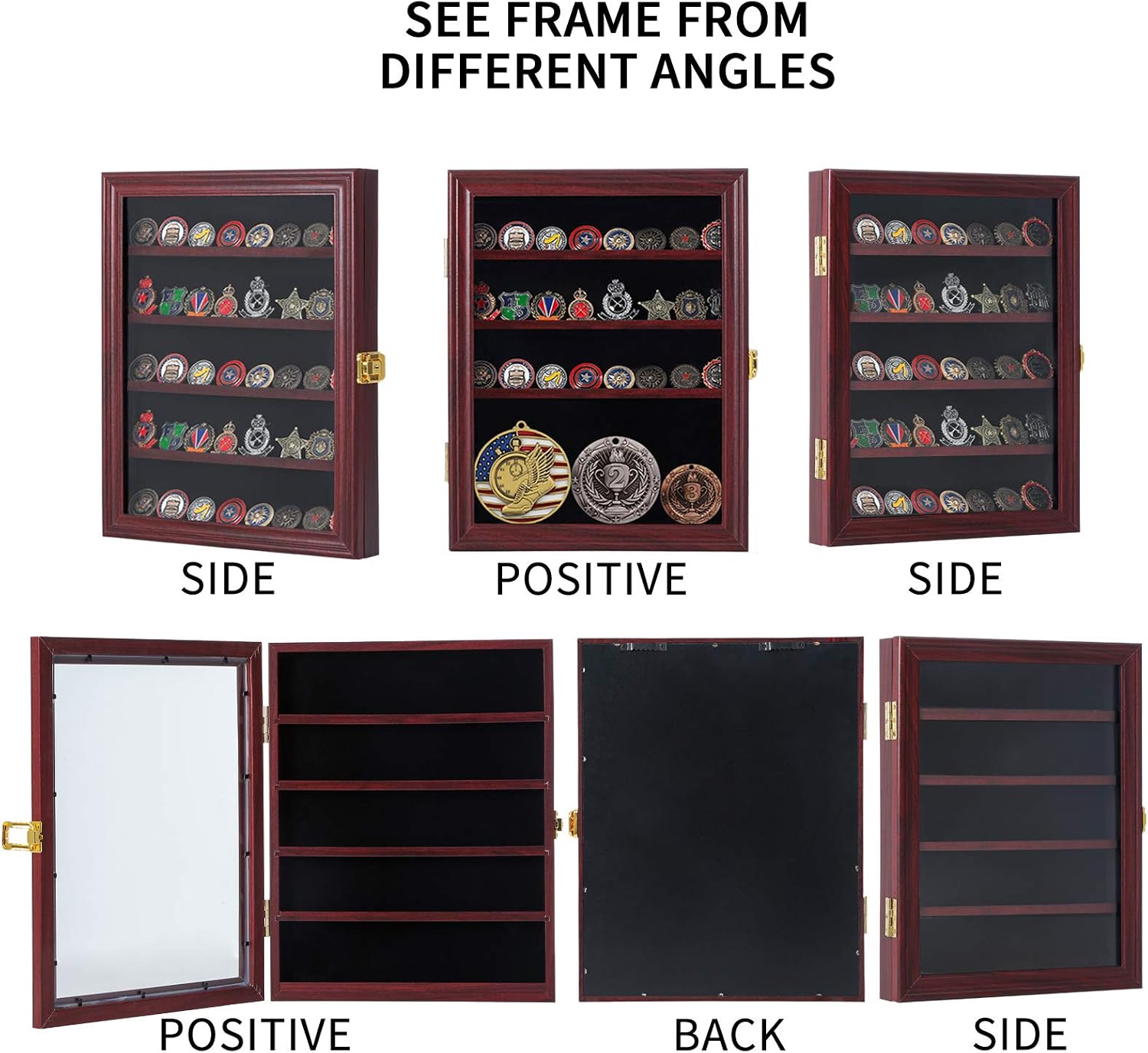 Jinchuan Military Challenge Coin Display Case Lockable Cabinet Rack Holder Shadow Box with Removable 2 Grooves Shelves and Anti Dust Door for Casino