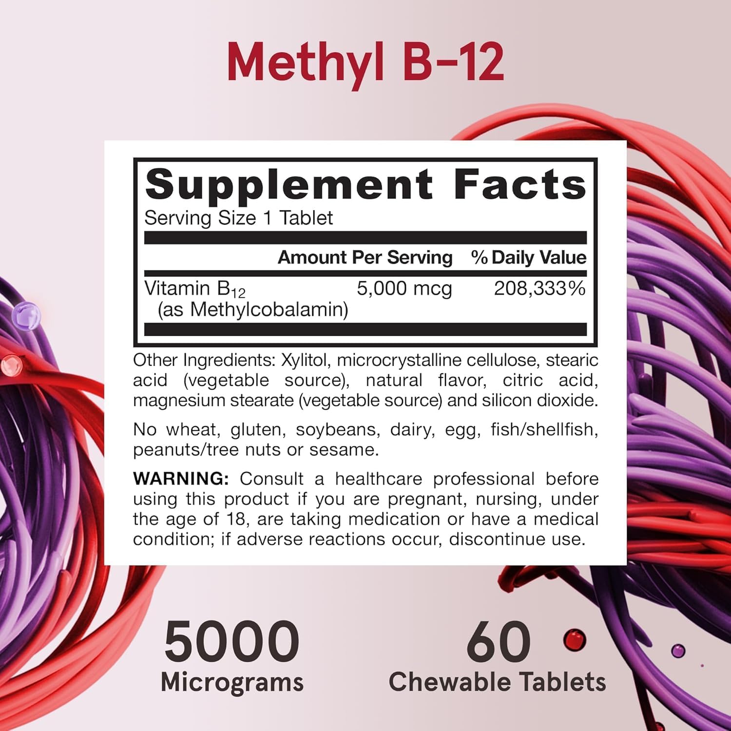 Jarrow Formulas Methyl Vitamin B12 5000 mcg - 60 Chewable Tablets, Naturally Fruit Flavored- Bioactive B12 Vitamin - Supports Cellular Energy Production, Brain Health & Metabolism - 60 Servings | Fruit Flavored, Bioactive B12 Vitamin, Supports Cellular E…