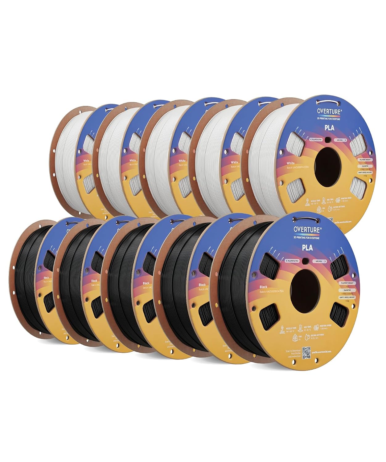 OVERTURE High Speed PLA Filament 1.75mm 3D Printer Filament,1kg White