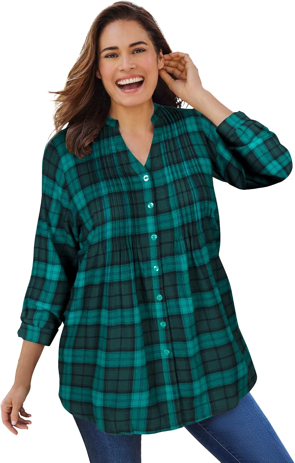 Woman Within Pintucked Flannel Shirt