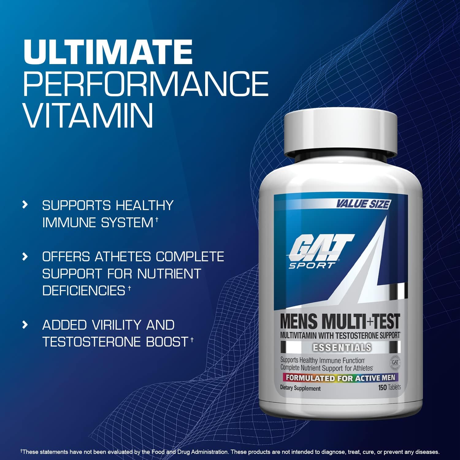 GAT SPORT Men's Multi Plus Test, 150 Tablets (75 Servings) | Men's Multivitamin with Tribulus, Vitamin B12, Zinc, ALA for Testosterone Support