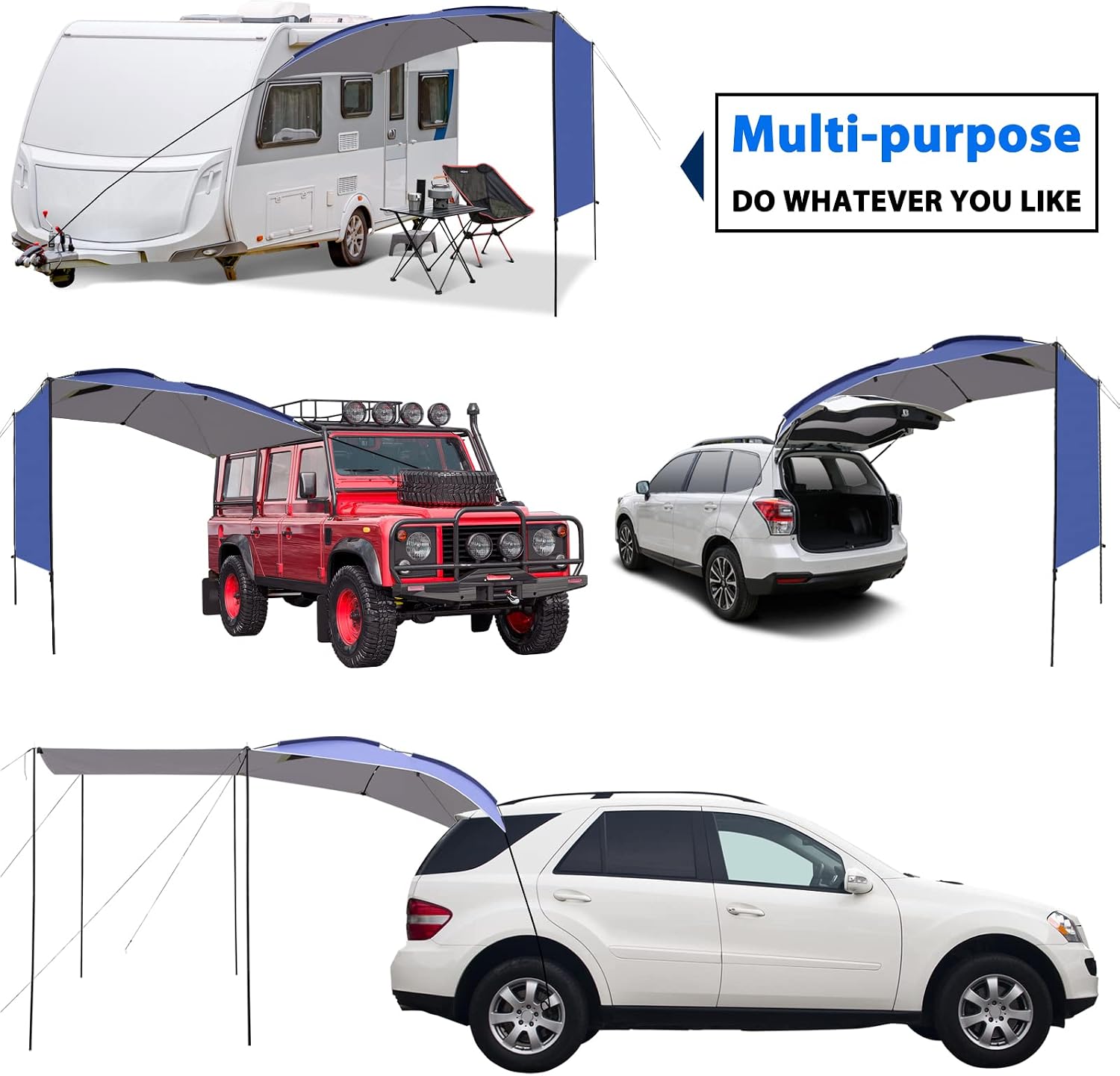 UBOWAY Awning Sun Shelter: Waterproof Auto Canopy Camper Trailer Tent Roof Top for SUV Minivan Hatchback Camping Outdoor Travel 5-6Persons