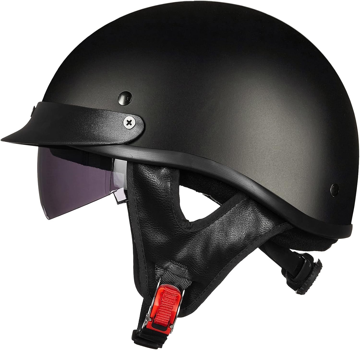 ILM Half Helmet Motorcycle Open Face Sun Visor Quick Release Buckle DOT Approved Cycling Motocross Suits Men Women 205V (M, Matt Black)