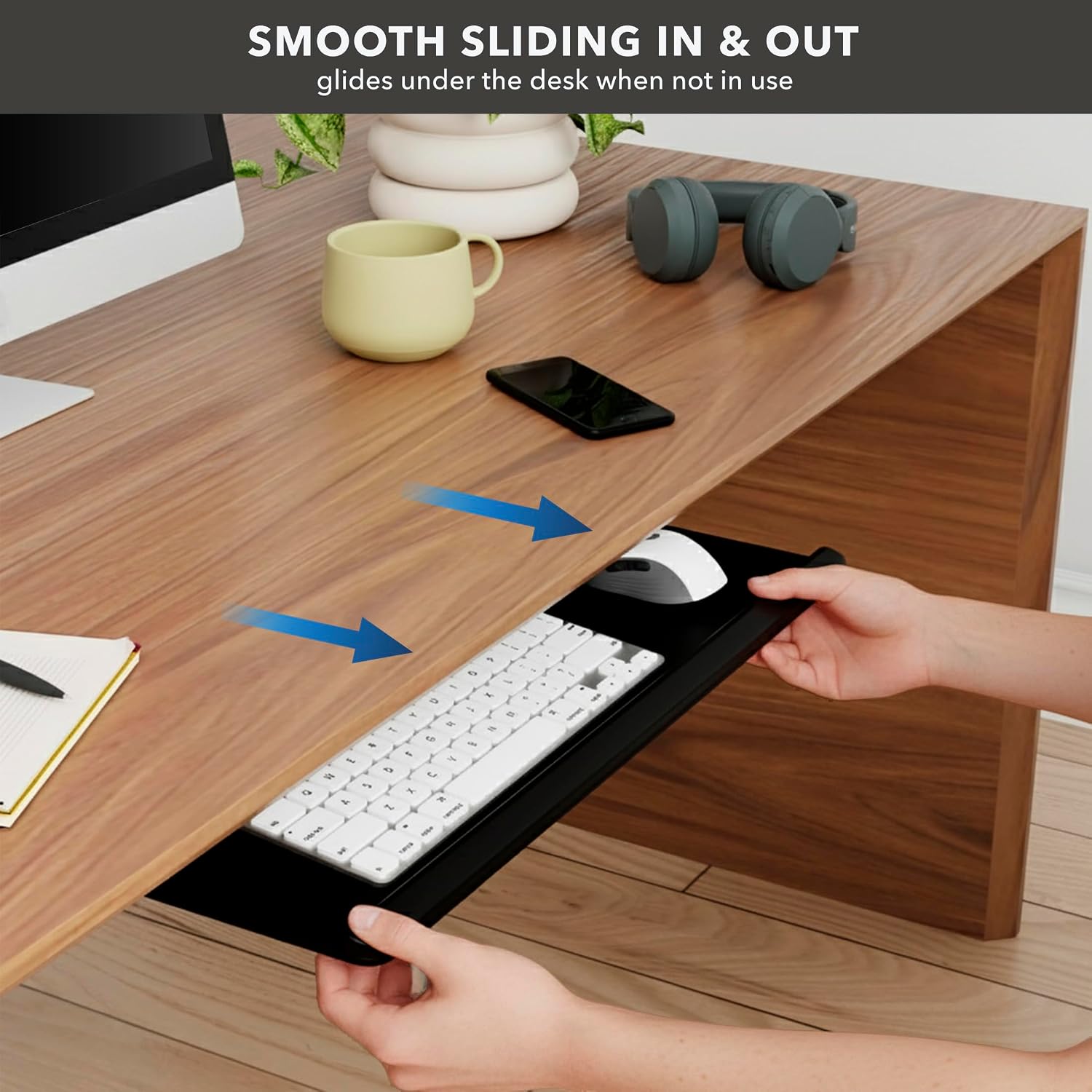 Mount-It! Under Desk Keyboard Tray, Adjustable Slide-Out Keyboard & Mouse Platform, 26.38" W × 10" D, Ergonomic Wrist Rest, Height Tilt & Swivel