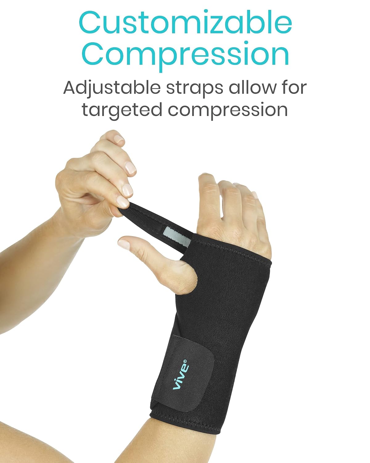 Vive Wrist Brace - Carpal Tunnel Hand Compression Support Wrap for Men | Women, Tendinitis, Bowling, Sports Injuries Pain Relief - Removable Splint - Universal Ergonomic Fit (Black, Right)