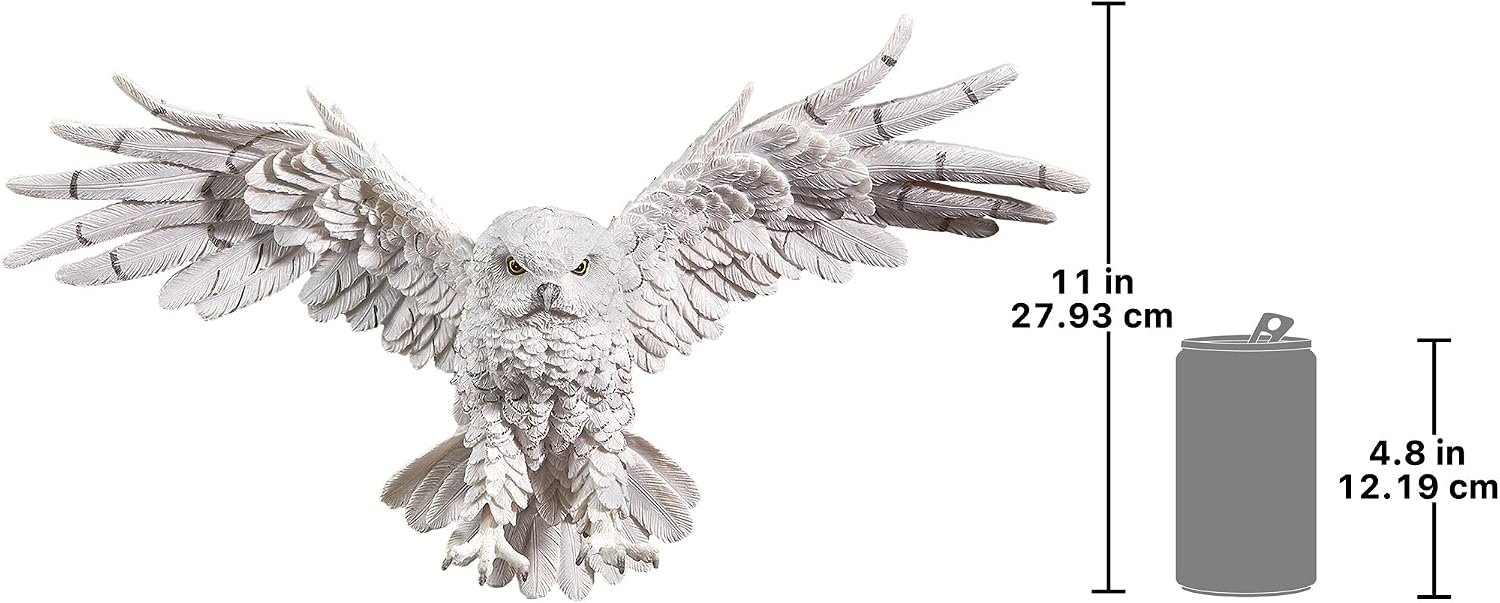 Design Toscano Mystical Snowy Owl Bird Indoor/Outdoor Wall Frieze Sculpture, Medium, 19 inches wide, 11 inches tall, Cast Stone Resin, White Finish