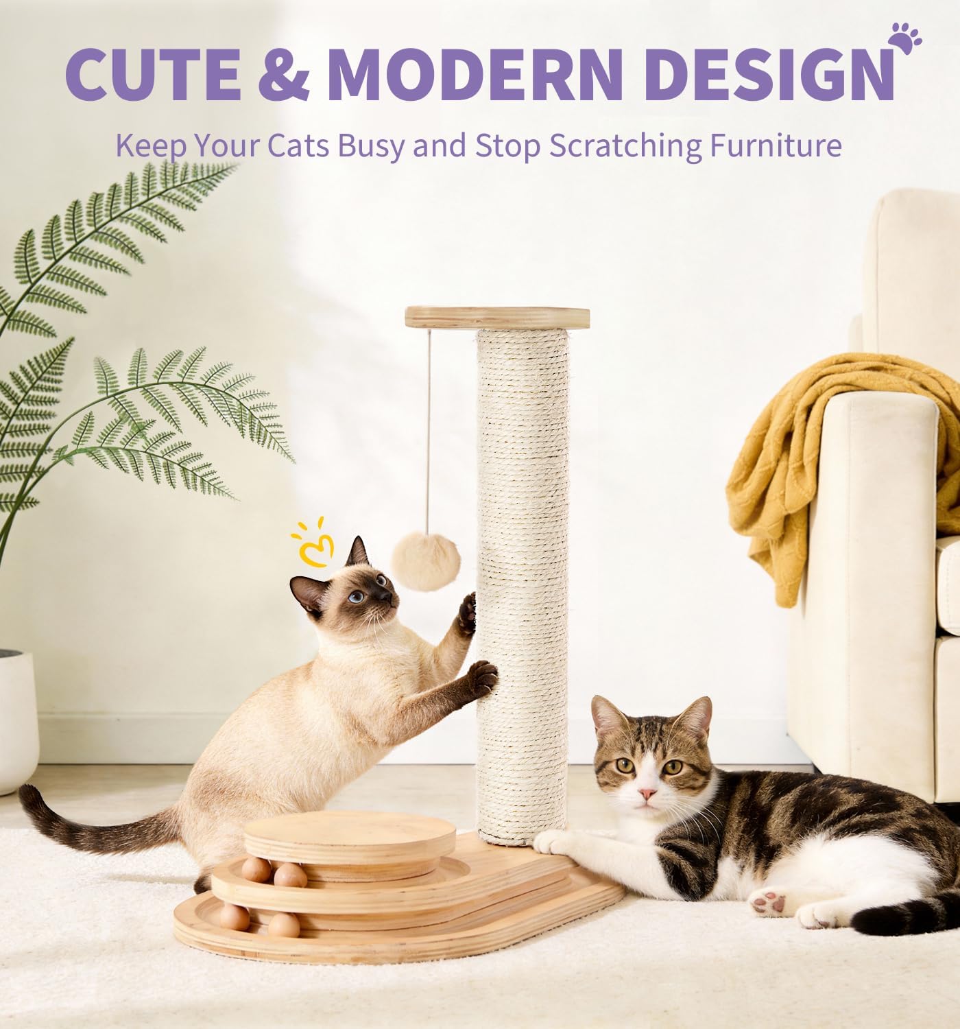 Made4Pets Kitten Toy Scratching Post for Indoor Cats with Ball Track