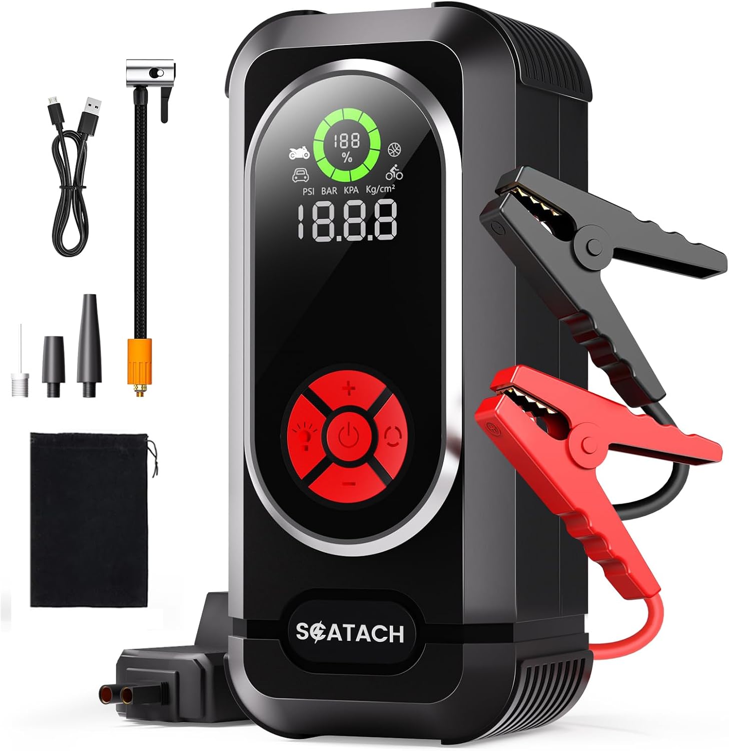 Scatach 4000A Car Battery Jump Starter, 12V Jump Starter Battery Pack (up to 10.0L Gasoline and 8.0L Diesel Engine), Portable Jump Box with Jumper Cable, LED Display, LED Light