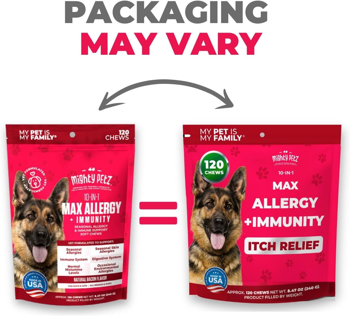 Mighty Petz MAX Dog Allergy Relief Chews - Itch Relief with Colostrum, Probiotics & Immune Support for Seasonal Allergies & Itchy Skin