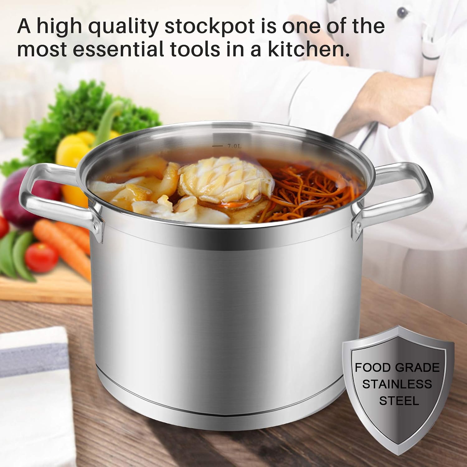 Duxtop Professional Stainless Steel Stock Pot with Glass Lid, Induction Cooking Pot, Impact-bonded Base Technology, 4.2 Quarts | Stockpot with Stay-Cool Handle, Impact-Bonded Base for Even Heating