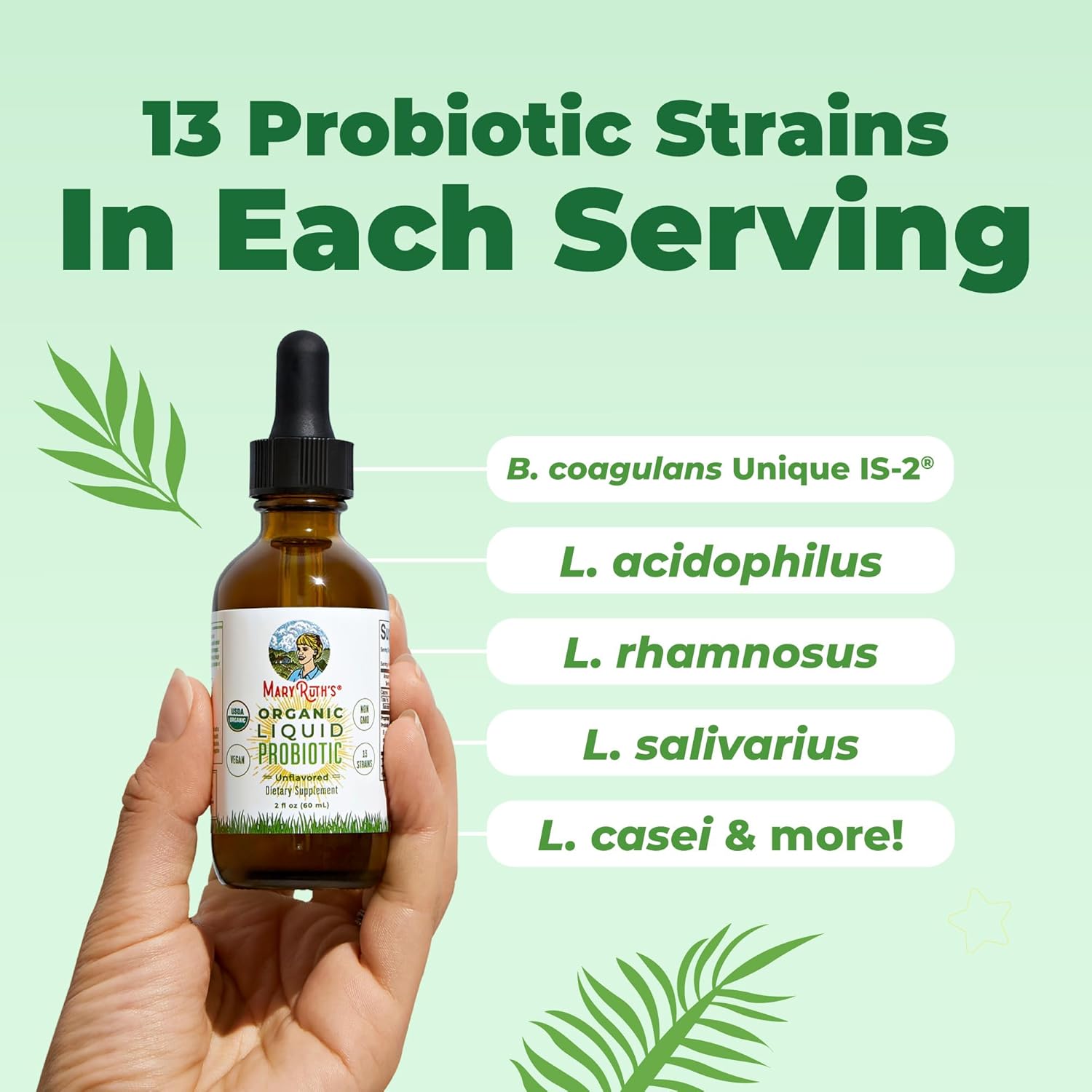 MARYRUTH'S Organic Liquid Probiotic, Digestive & Gut Health, 40 Servings | 2 Billion CFU, 13 Probiotic Strains, Gut Health & Digestive Support, Gas & Bloating Support, Vegan