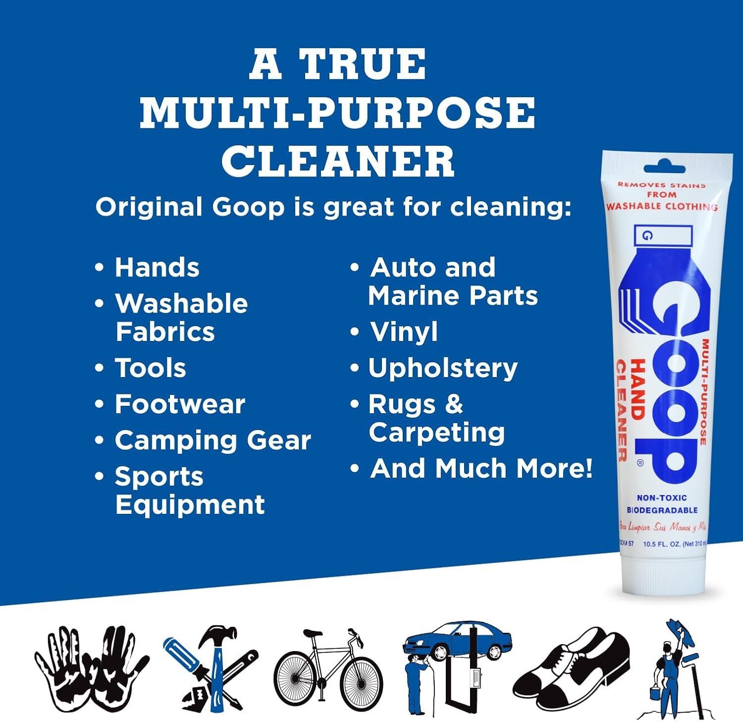GOOP Multi-Purpose Hand Cleaner- Waterless Hand Degreaser, Laundry Stain Remover - NonToxic and Biodegradable Cleaner Remove Dirt, Oil, Paint, Ink, and Clothes Stains Original, 14oz Pack of 1