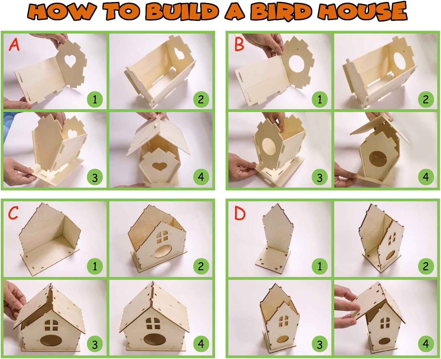 hapray 4 Pack Bird House Craft Kit, DIY Birdhouse for Kids to Build & Paint