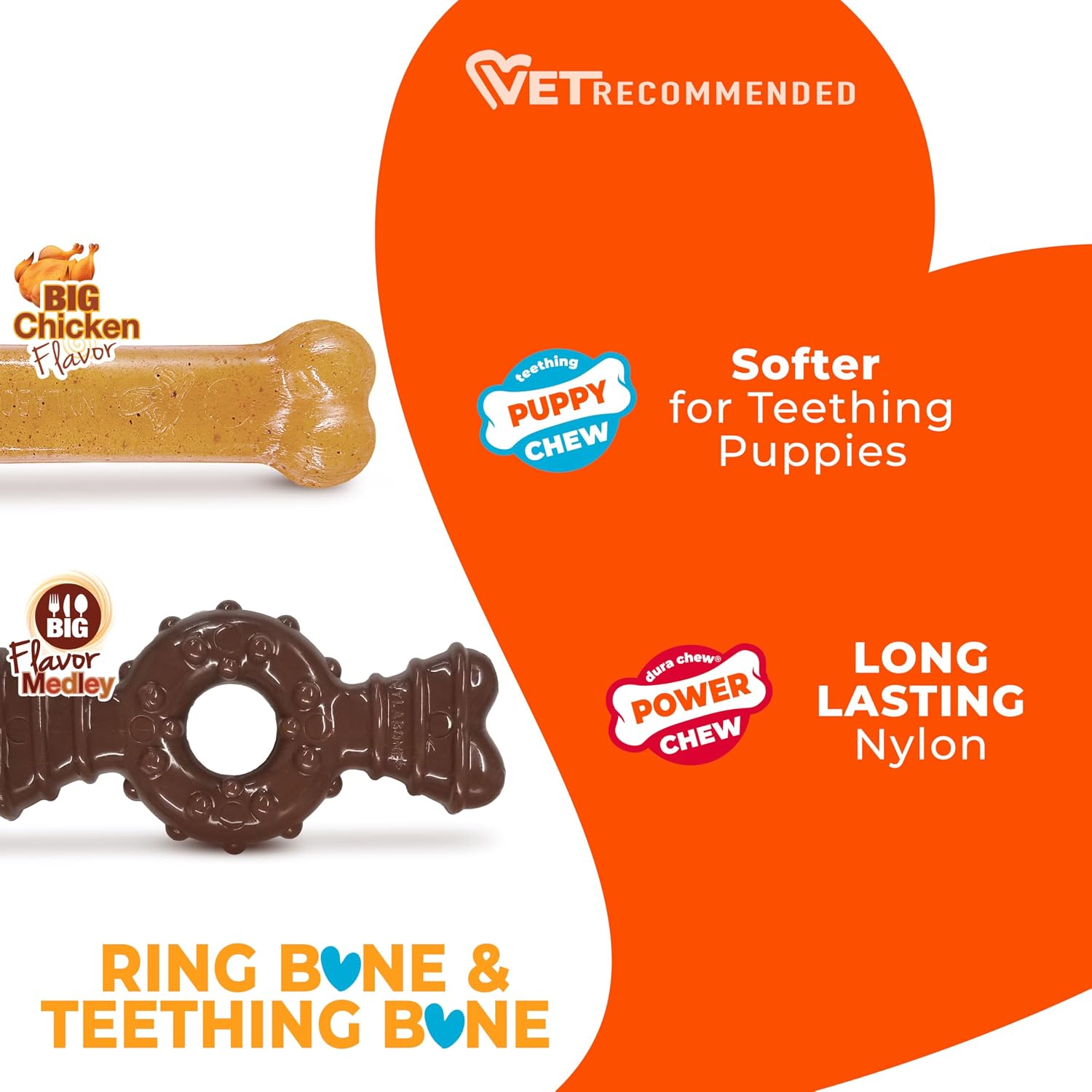 Nylabone Puppy Chew Teething Ring Bone Dog Toy, Chicken Flavor, X-Small | Soothing teething toys for puppies, puppy enrichment, & teething relief, freezable for added comfort, dogs up to 15 lbs