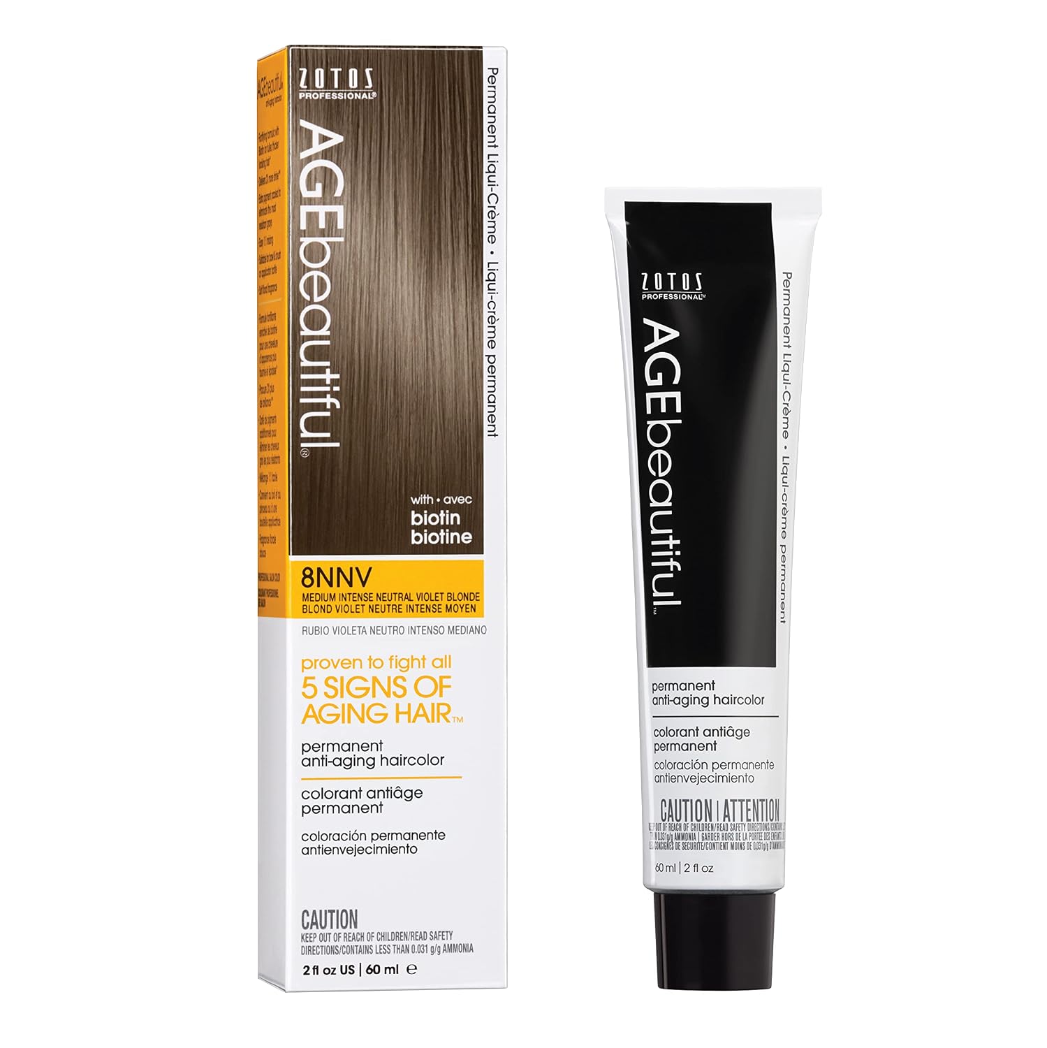 AGE beautiful Permanent Hair Color Cream, 100% Gray Coverage Hair Dye with Biotin Anti-Aging Formula for Fuller, Thicker Hair, Professional Salon Quality