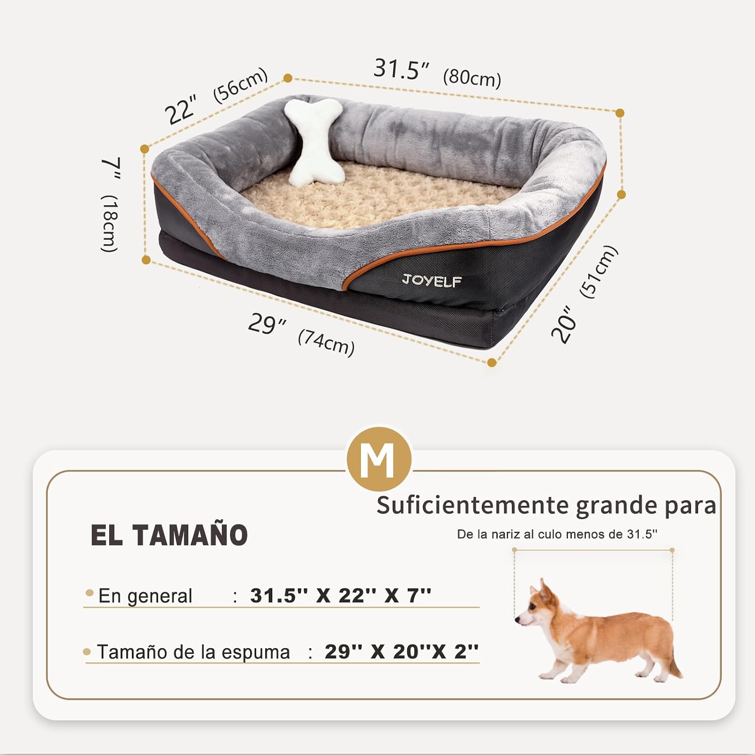 JOYELF Large Memory Foam Dog Bed, Orthopedic Dog Bed & Sofa with Removable Washable Cover and Squeaker Toy as Gift