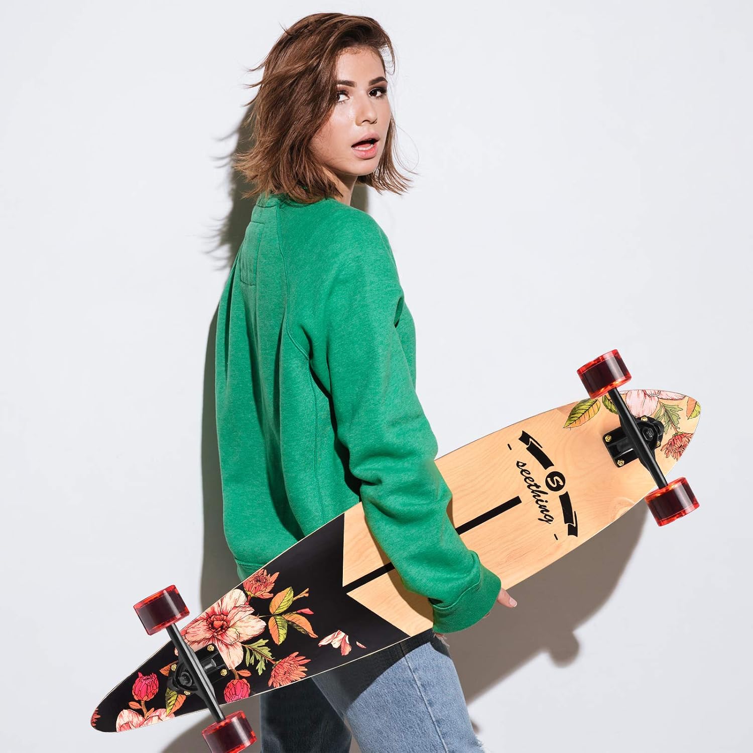 seething 42 Inch Longboard Skateboard Complete Cruiser Pintail, The Original Artisan Maple Skateboard Cruiser Pintail for Cruising, Carving