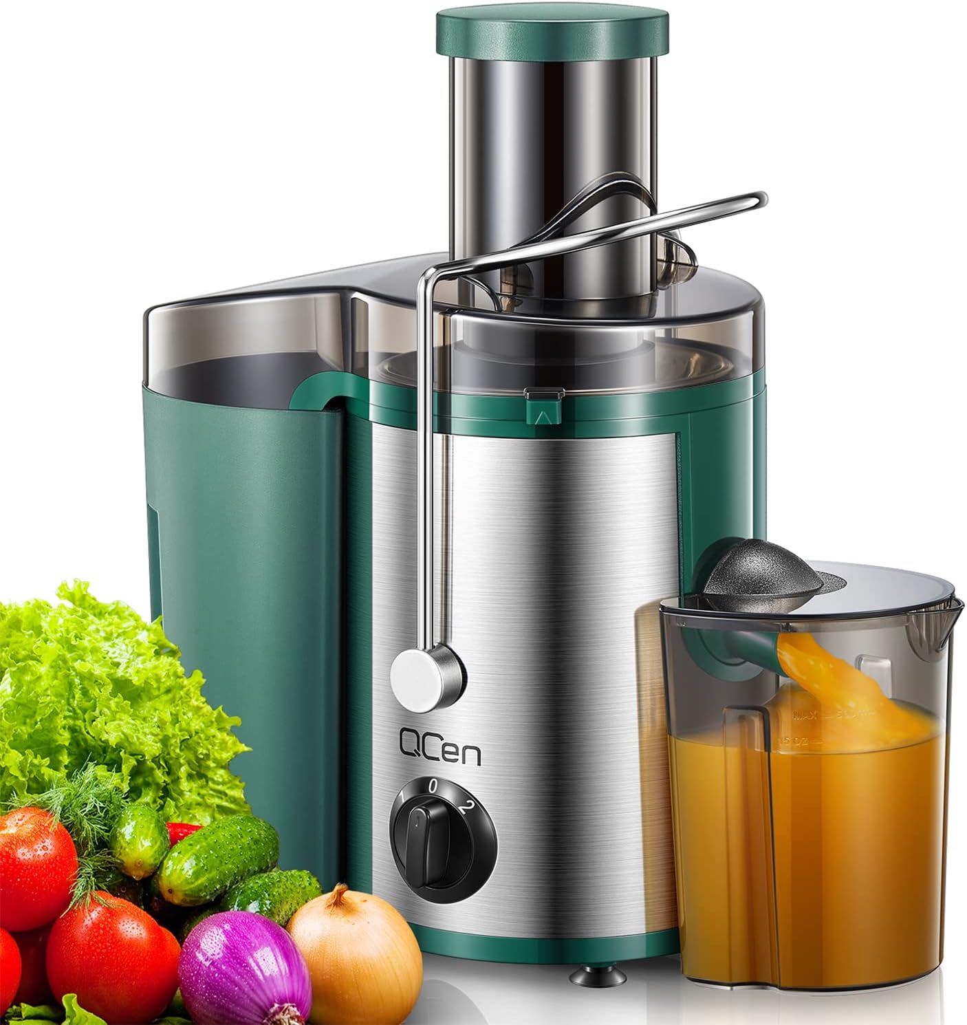 QCen Juicer Machine 500W Centrifugal Juicer with Extra Wide Feed Chute