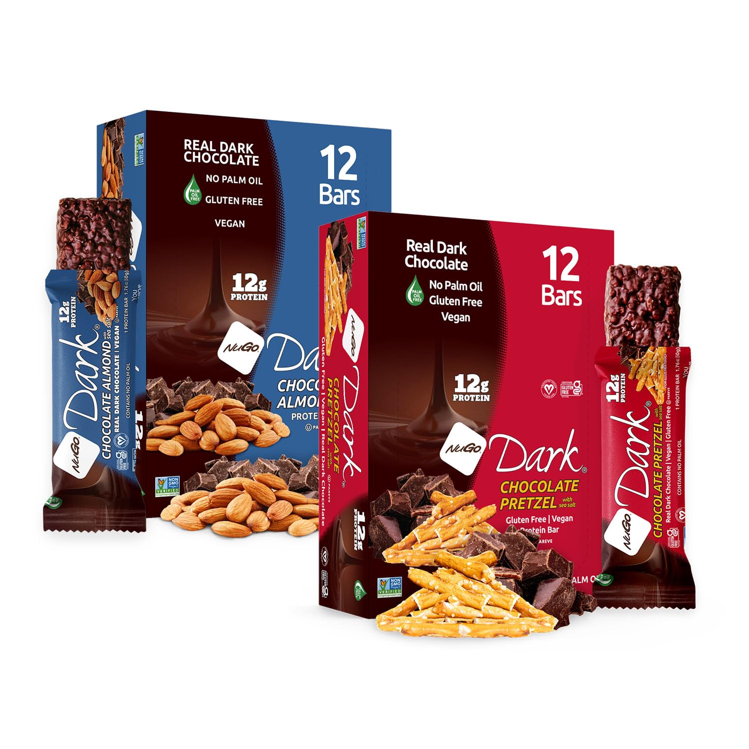NuGo Dark, Mint Chocolate Chip, 13g Vegan Protein Bar, Gluten Free, 24 CT