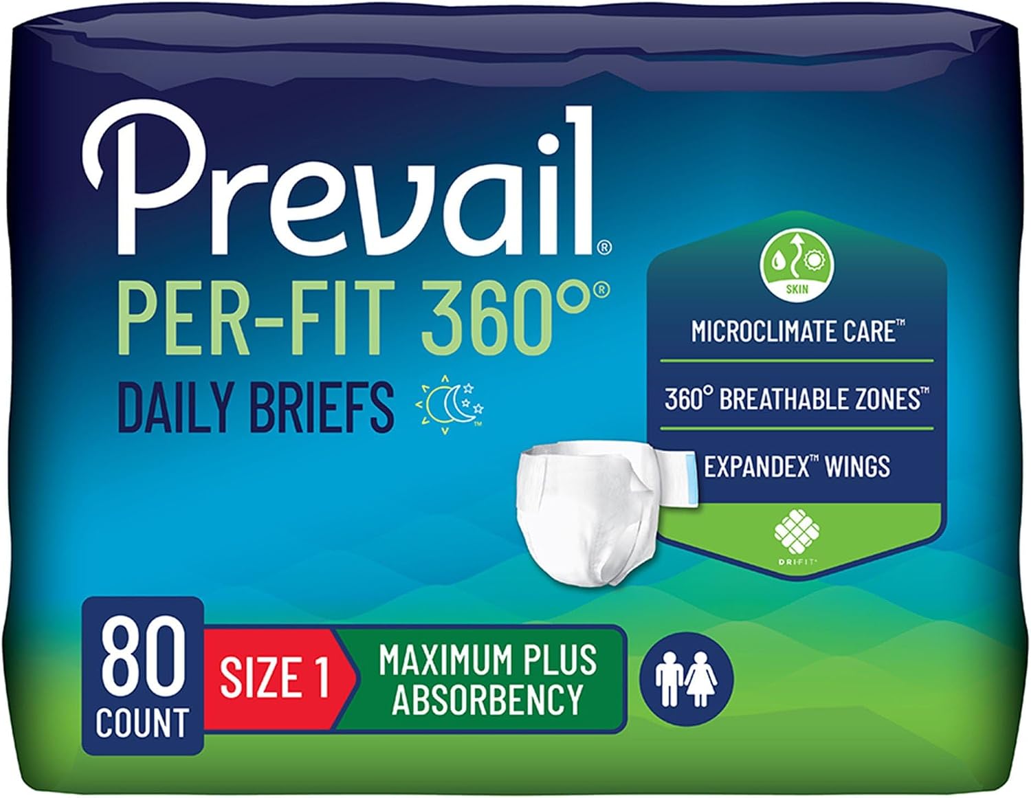 Prevail Per-Fit 360 Incontinence Briefs, Maximum Plus Absorbency, Size Three, 60 Count
