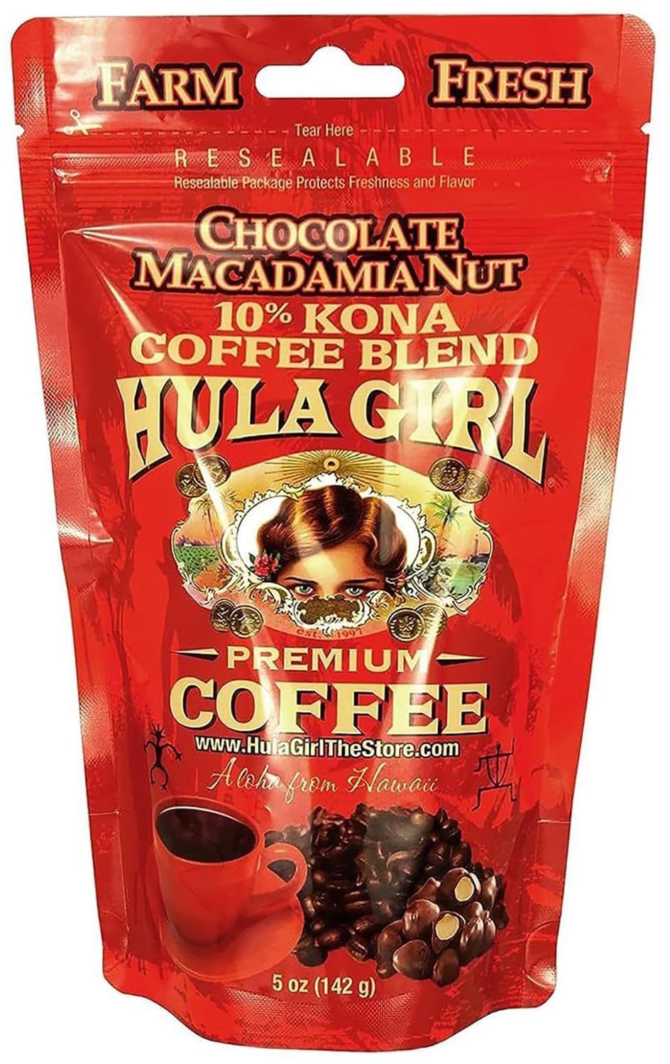 Hula Girl 10% Kona Ground Coffee, Grown in Hawaii, Hand Picked, Sun Dried, Fresh Roasted and Packed in Hawaii for 30 years, 7 Ounce