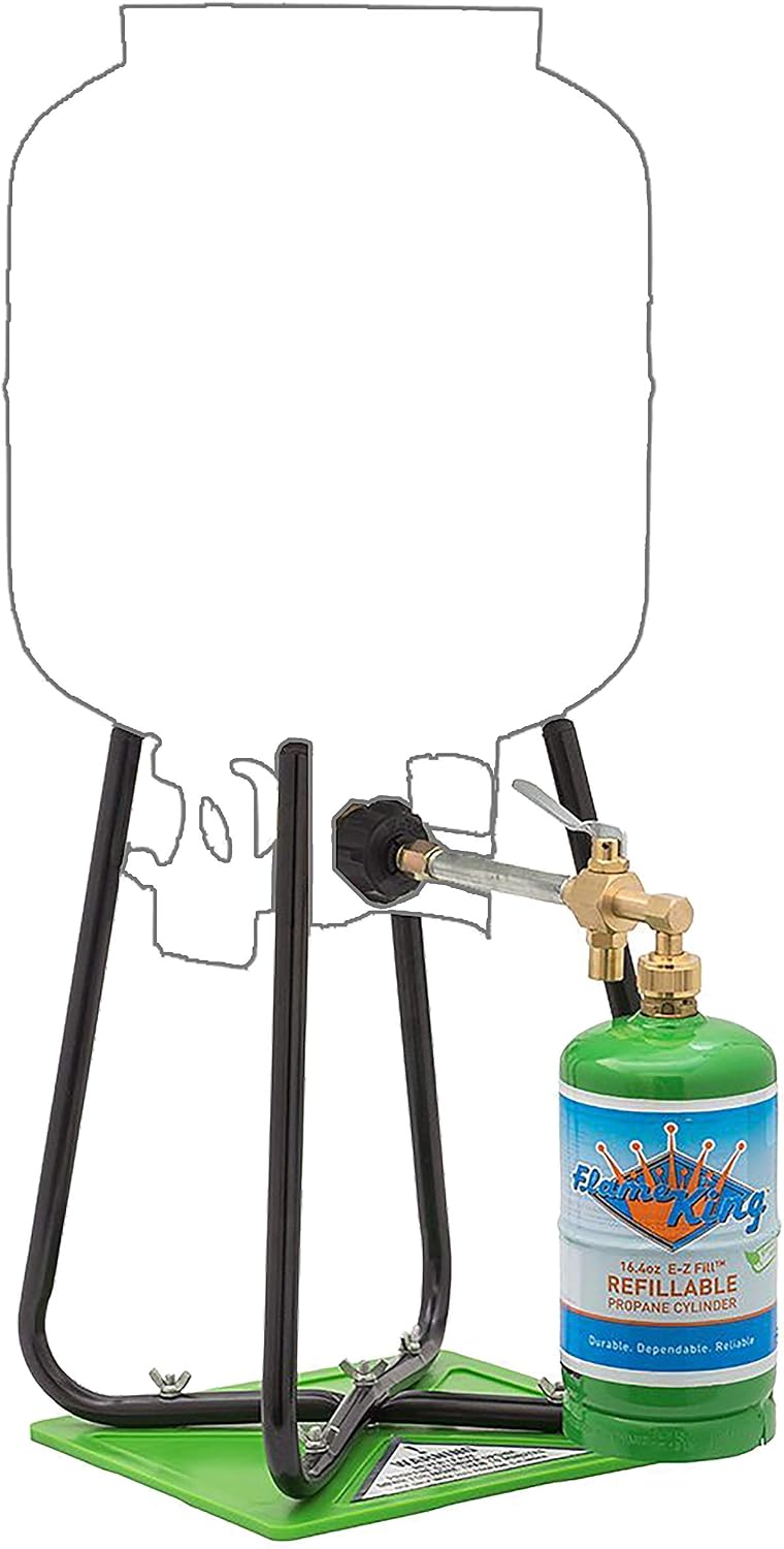 Flame King Refillable 1LB Empty Propane Cylinder Tank with Refill Kit and CGA600 Connection - Reusable, Safe and Legal Refill Option