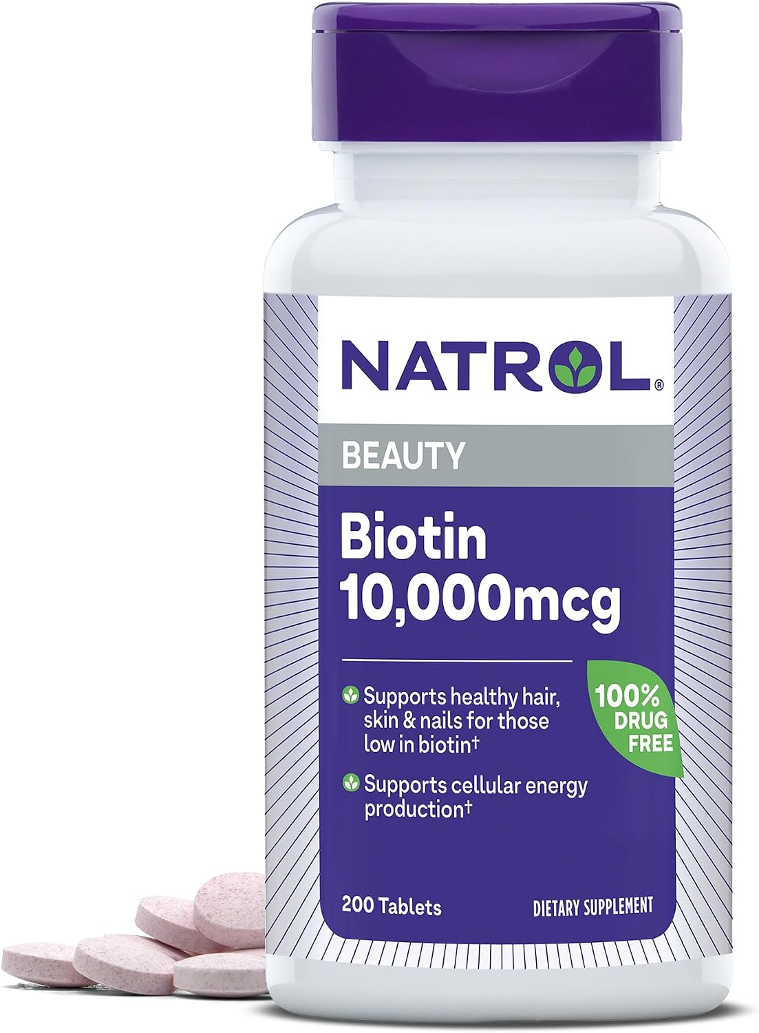Natrol Biotin 10000mcg, 4X Faster Dissolve Supplement for Healthy Hair, Skin and Nails for Those Low in Biotin, Plus Energy Metabolism Support, 60 Tablets, Up to a 60 Day Supply