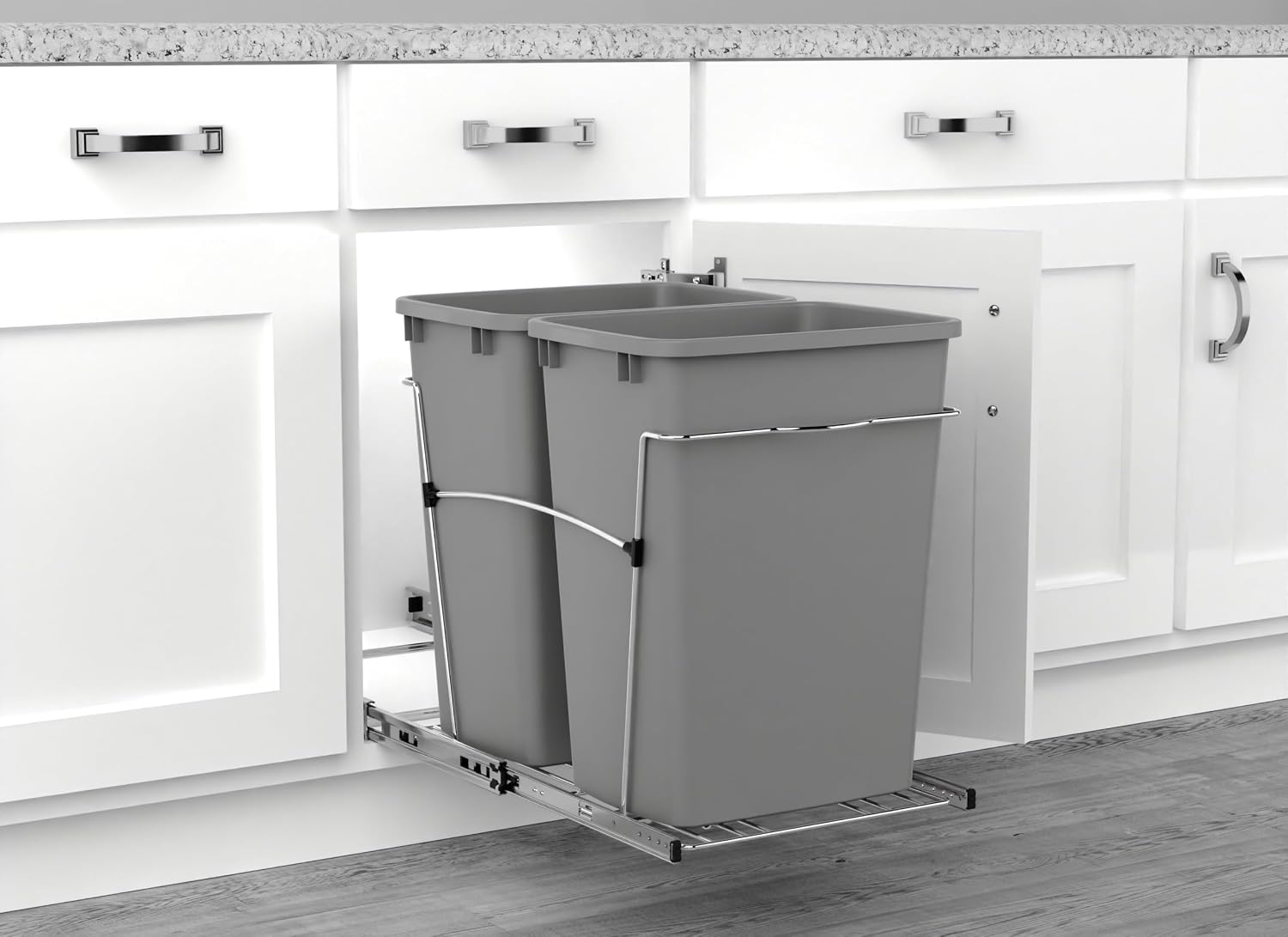 Rev-A-Shelf Double Pullout Garbage Trash Cans for Kitchen Cabinets, 35 Qt