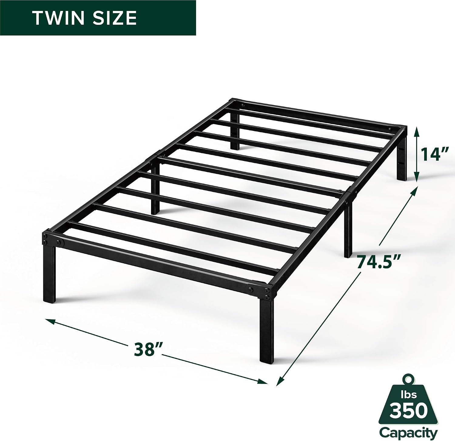 ZINUS Van 16 Inch Metal Platform Bed Frame / Steel Slat Support / No Box Spring Needed / Easy Assembly, Full