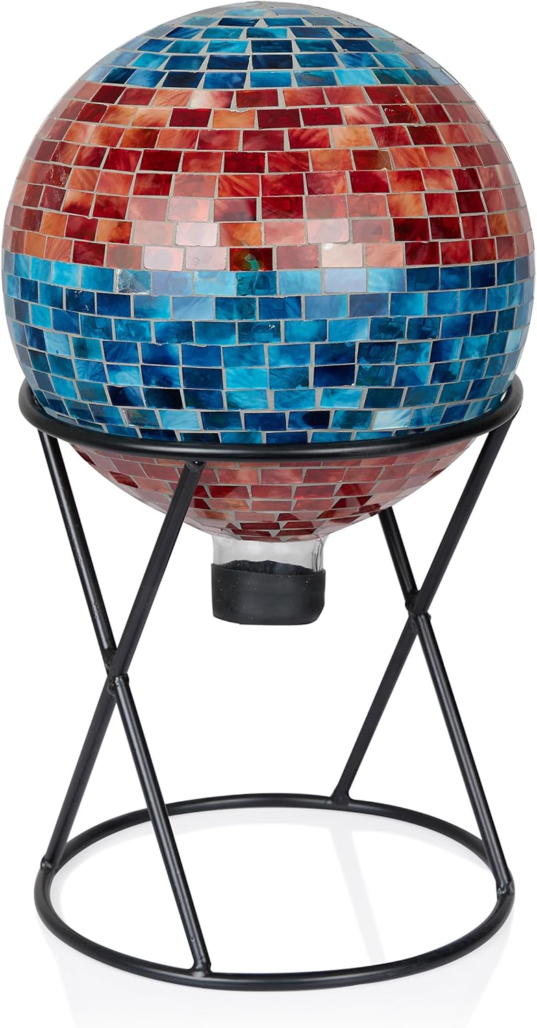 Alpine Corporation 10" Diameter Indoor/Outdoor Glass Mosaic Gazing Globe Yard Decoration, Purple Pearlized Petals Design