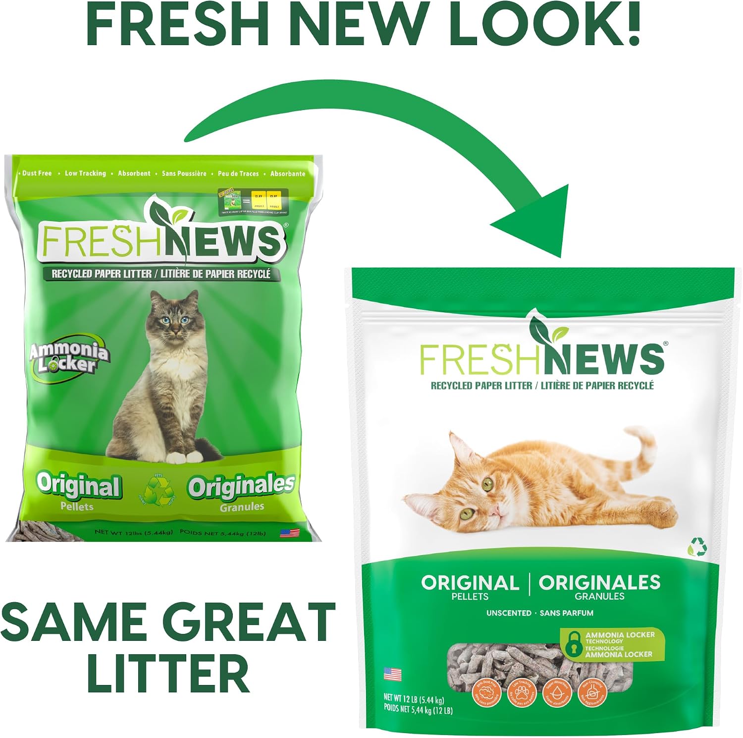 Fresh News Recycled Paper Original Pellet Cat Litter, 25 Pound, Non-Clumping, Unscented, Made in USA