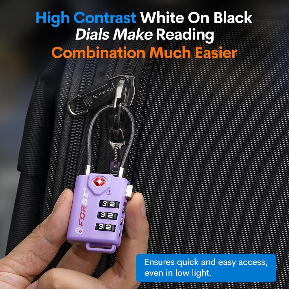 TSA Approved Cable Luggage Locks, Re-settable Combination with Alloy Body