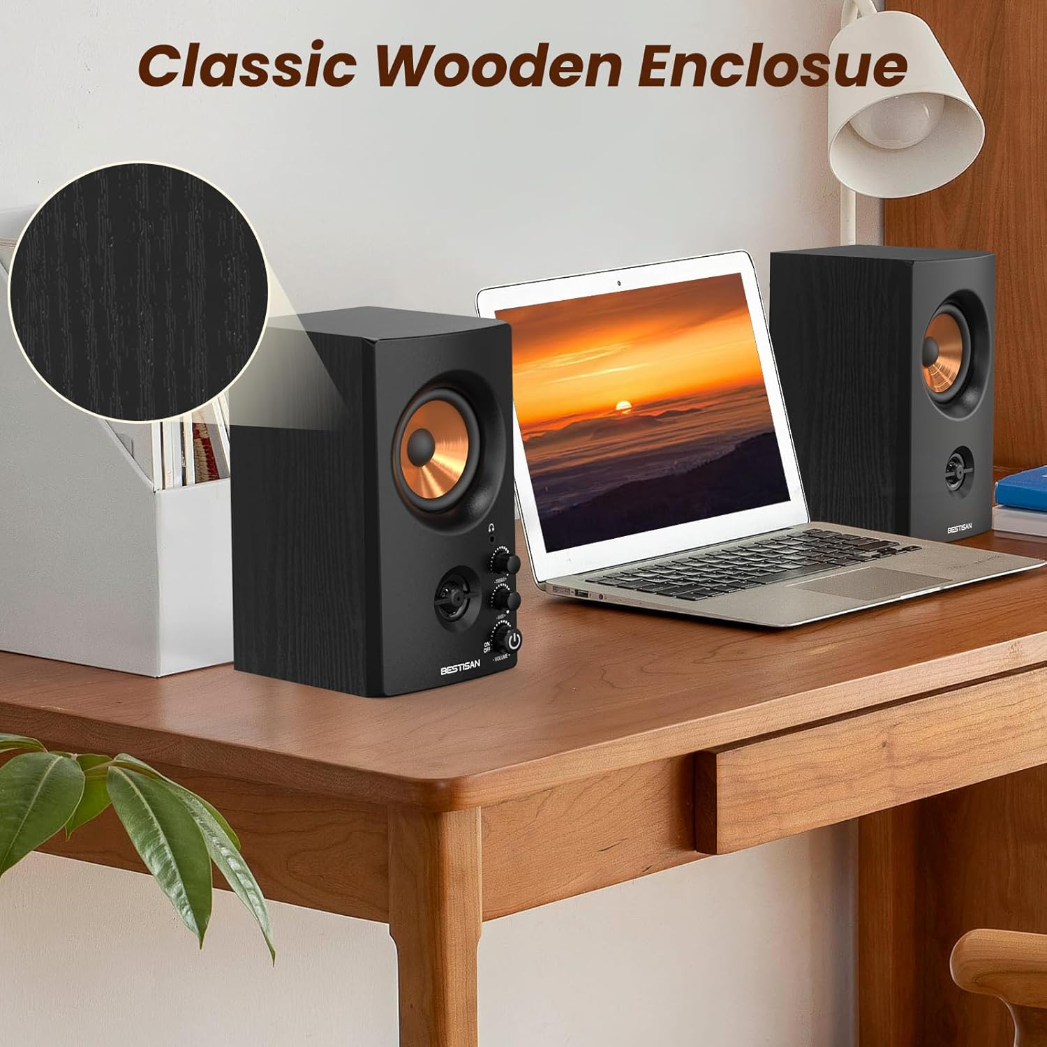 BESTISAN Active Bookshelf Speakers, 50W BT Home Speakers, 3’’ Woofer, 1’’ Silk Dome Tweeter PC Speakers, RCA Speakers for Desktop/Turntable/TV