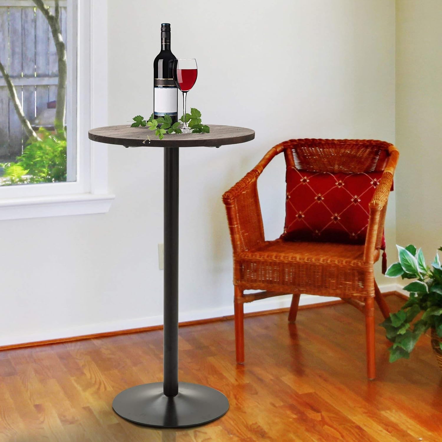 HOMCOM 41" H Bar Height Standing Pub Table Rustic Industrial Elm Wood Top | Metal, Bar Table