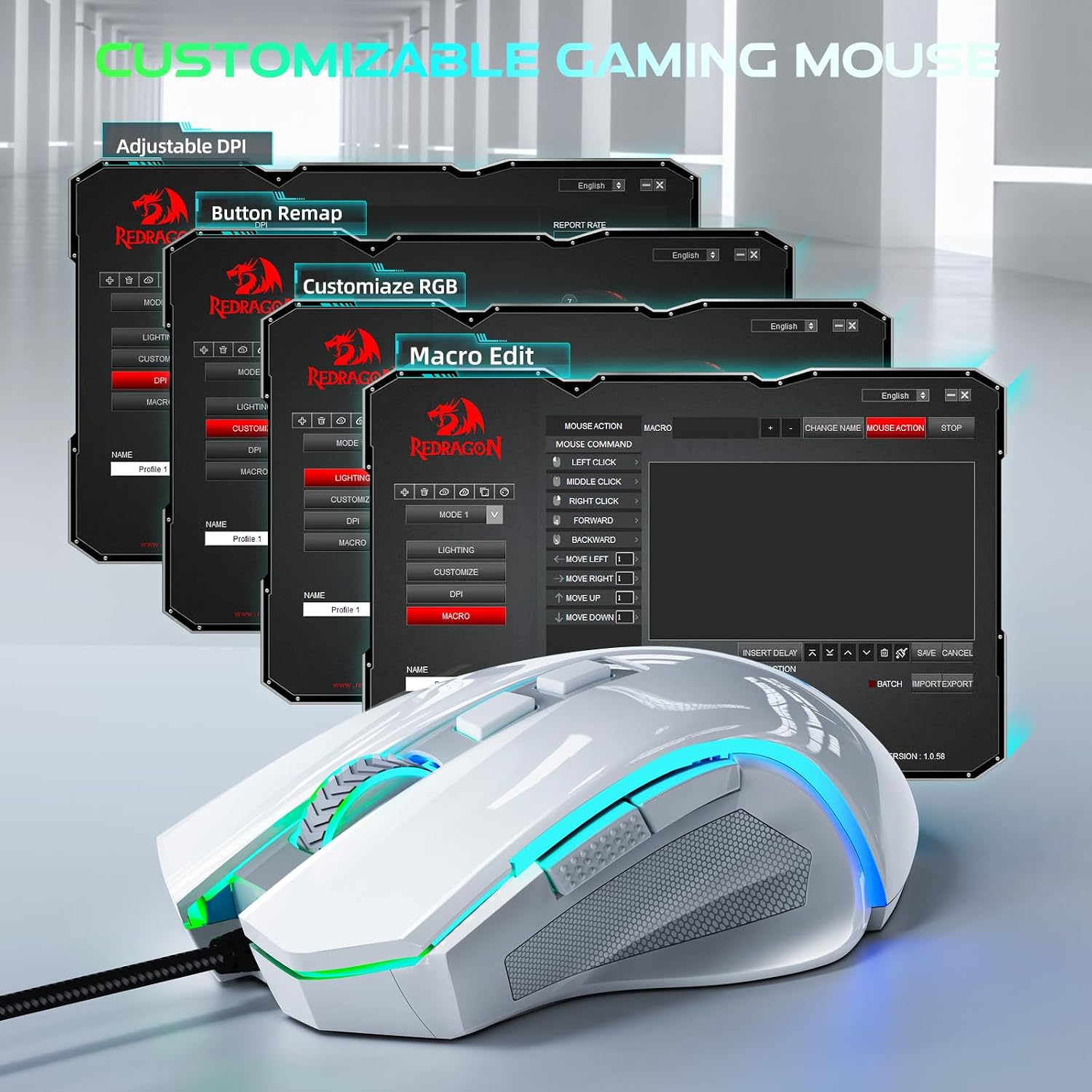 Redragon M602 Gaming Mouse, Ergonomic RGB Gaming Mouse Wired with 7200 Adjustable DPI, 9 Programmable Buttons, Professional Software for Gamer Office [Black]