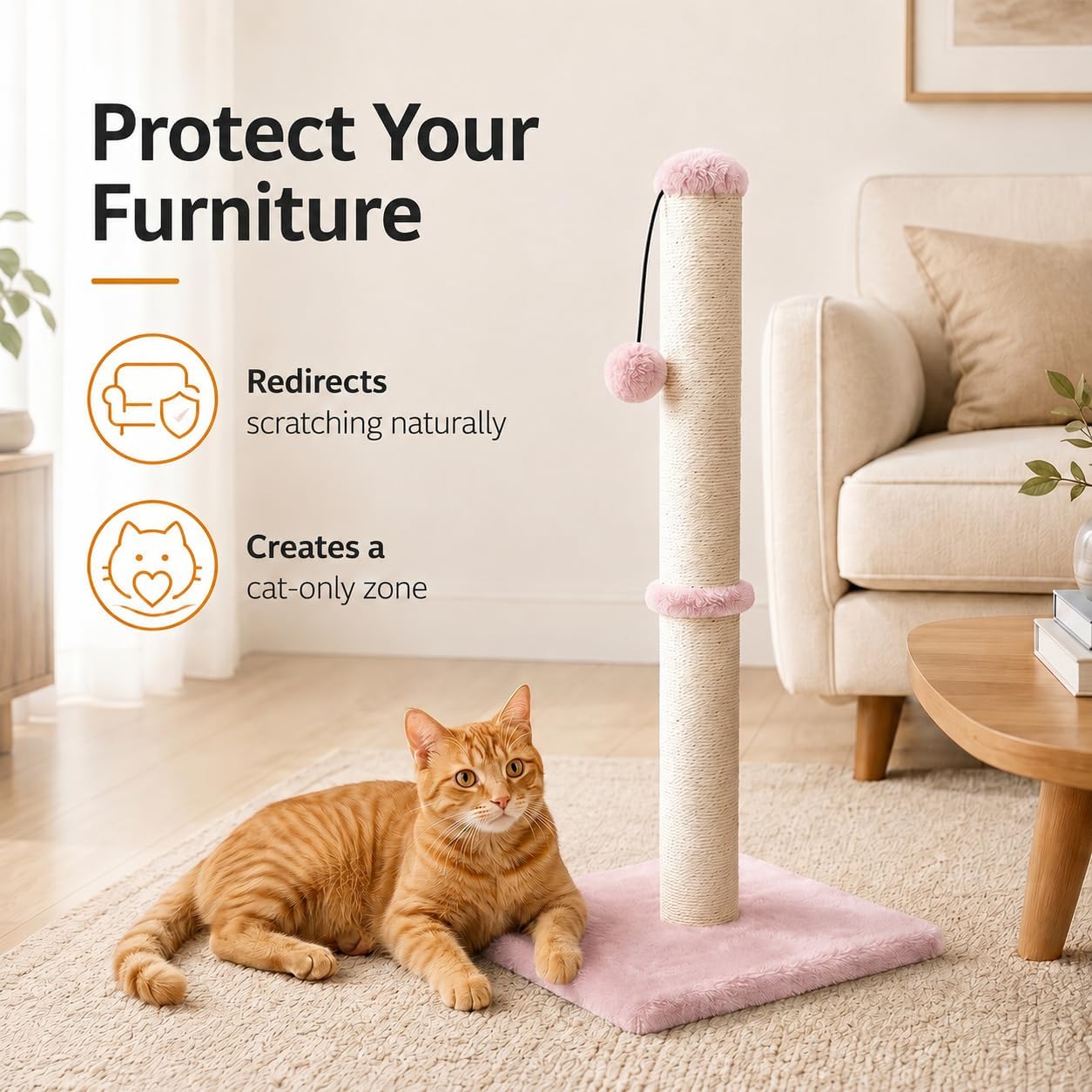 Dimaka 29" Height Tall Cat Scratching Post, Claw Scratcher with Sisal Rope and Covered with Soft Smooth Plush, Vertical Scratch [Full Strectch] for Standard Size Cats(Grey, 29 inches for All Cats)
