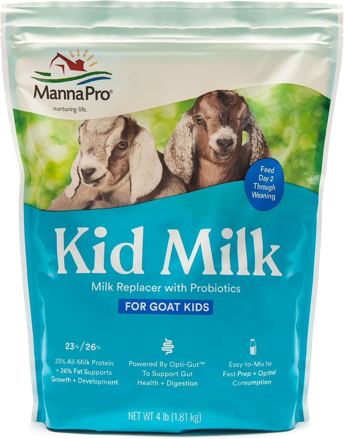 Manna Pro Goat Kid Milk Replacer with Opti-Gut, 4 lb Bag | High-Protein Milk Replacer, Opti-Gut Digestive Support, Easy-to-Mix Formula, Supports Healthy Kid Goat Growth