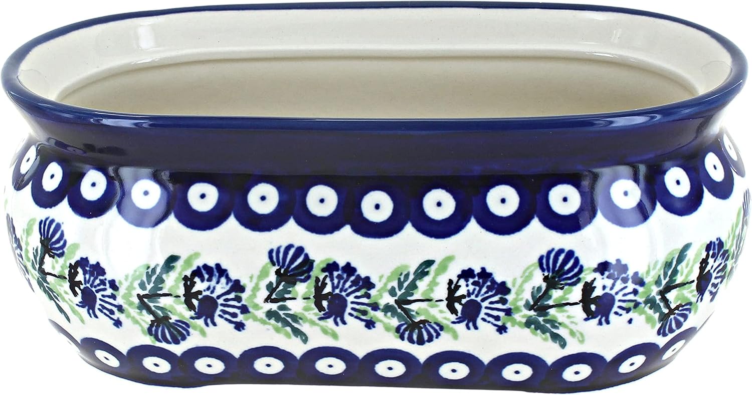 Blue Rose Polish Pottery - Red Floral Butterfly Small Planter - 8" x 4.5" - Ceramic Flower Pot, for Indoor or Outdoor Garden Décor