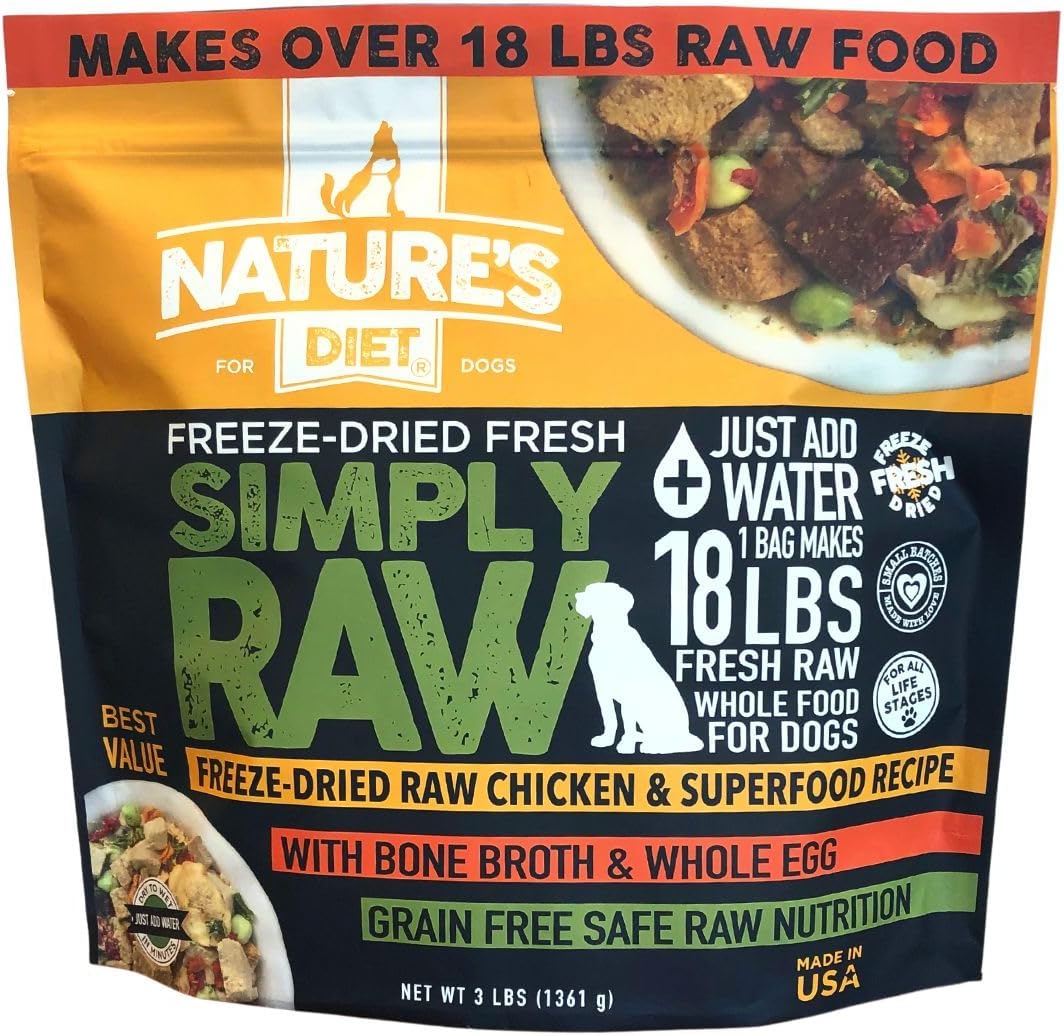 Nature's Diet Simply Raw Freeze-Dried Whole Food Meal - Makes 18 Lbs Fresh Food with Muscle, Organ, Bone Broth, Whole Egg, Superfoods
