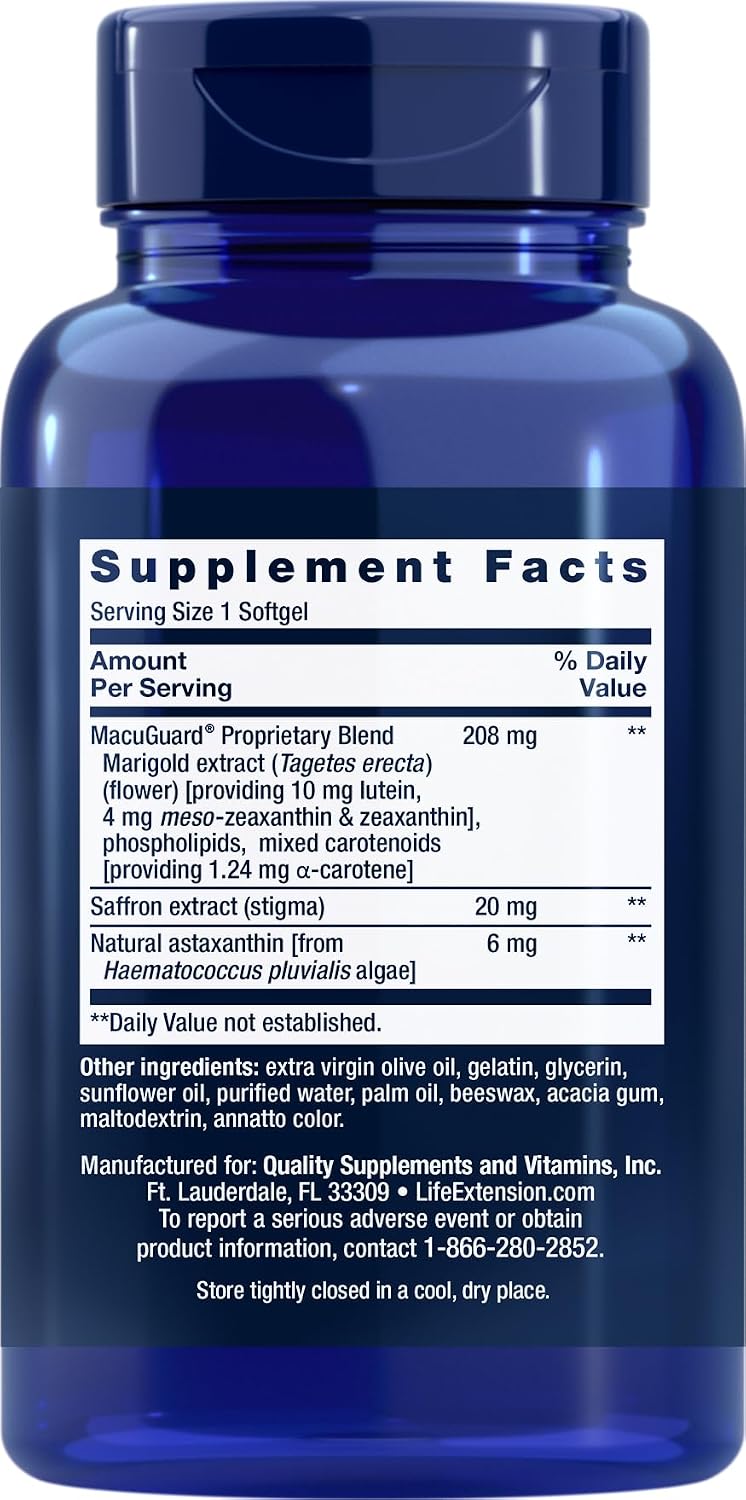 Life Extension MacuGuard Ocular Support 90 softgels with Saffron & Astaxanthin