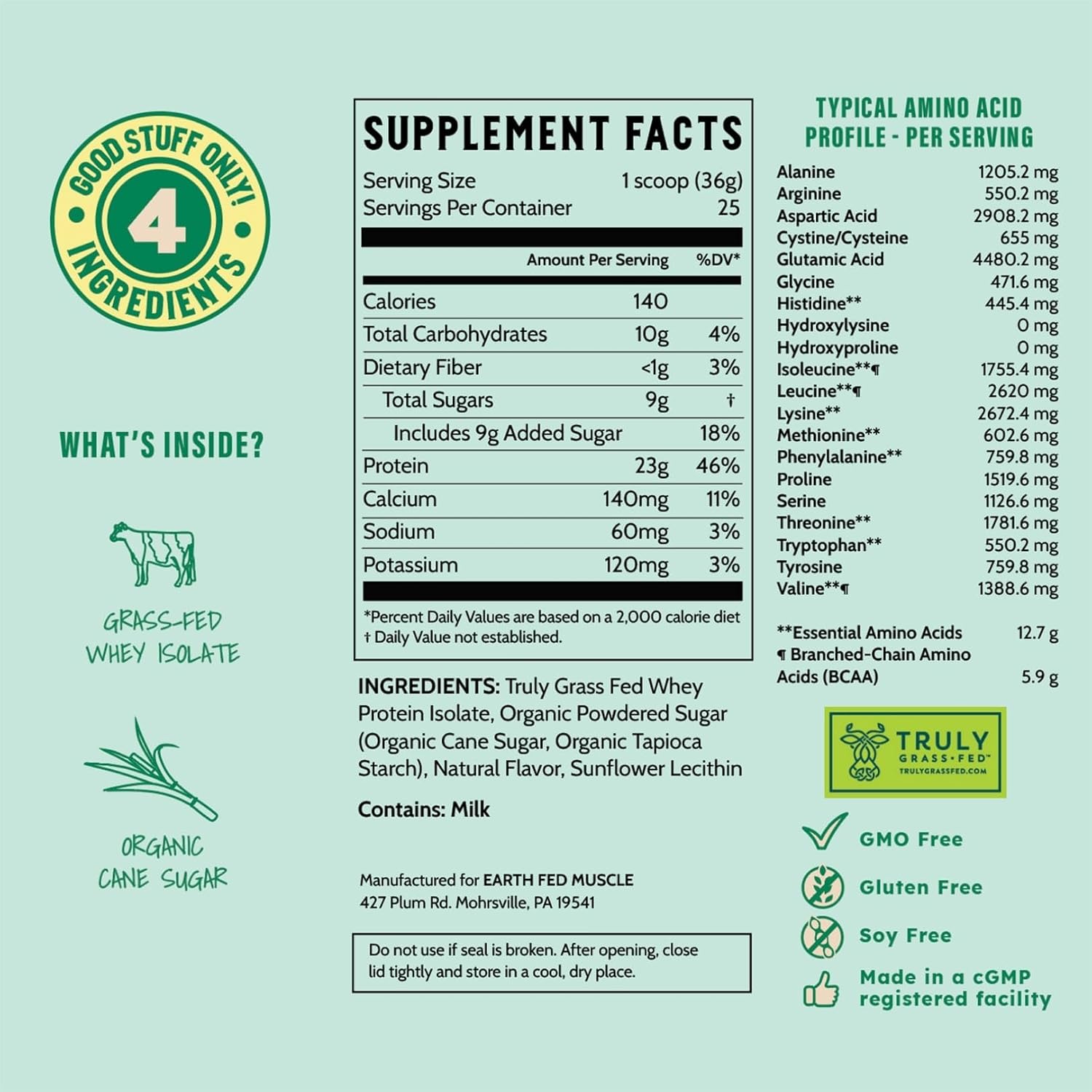 Earth Fed Muscle Whey Back Vanilla Irish Grass Fed Whey Protein Isolate | 25g protein per scoop, Third-Party Certified. Smooth vanilla, zero artificial sweeteners. Cold-processed in Ireland.