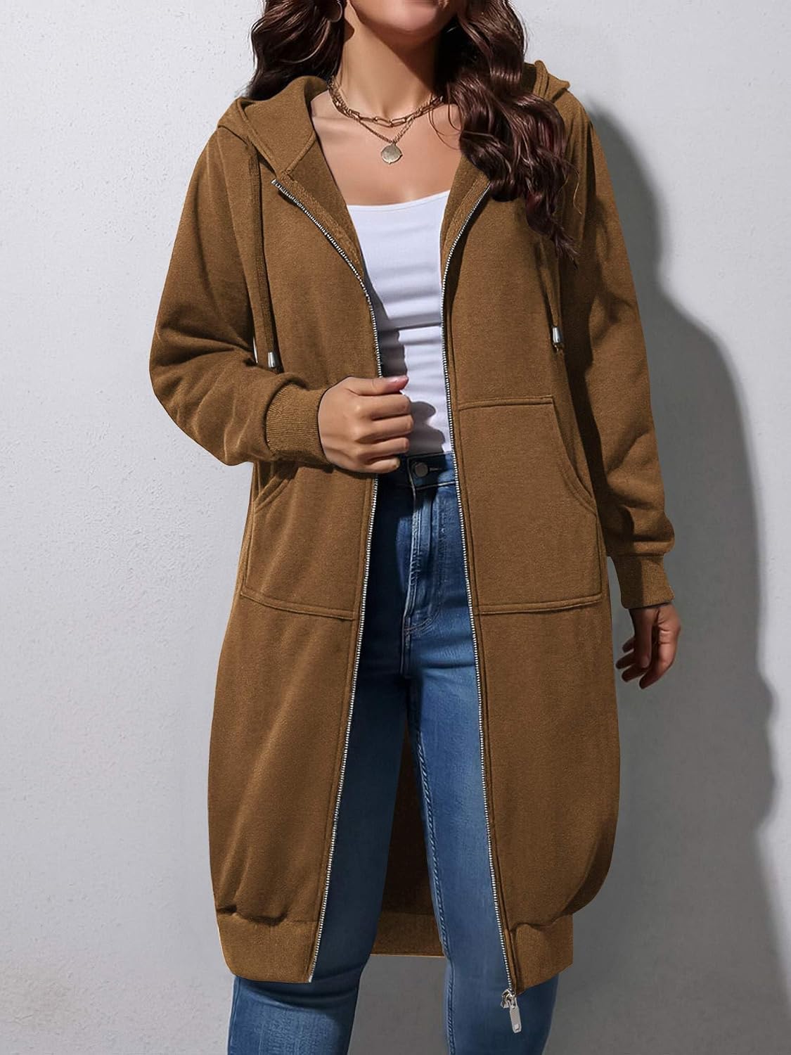 ELESOL Women Casual Zip up Fleece Hoodies Tunic Sweatshirt Long Jacket
