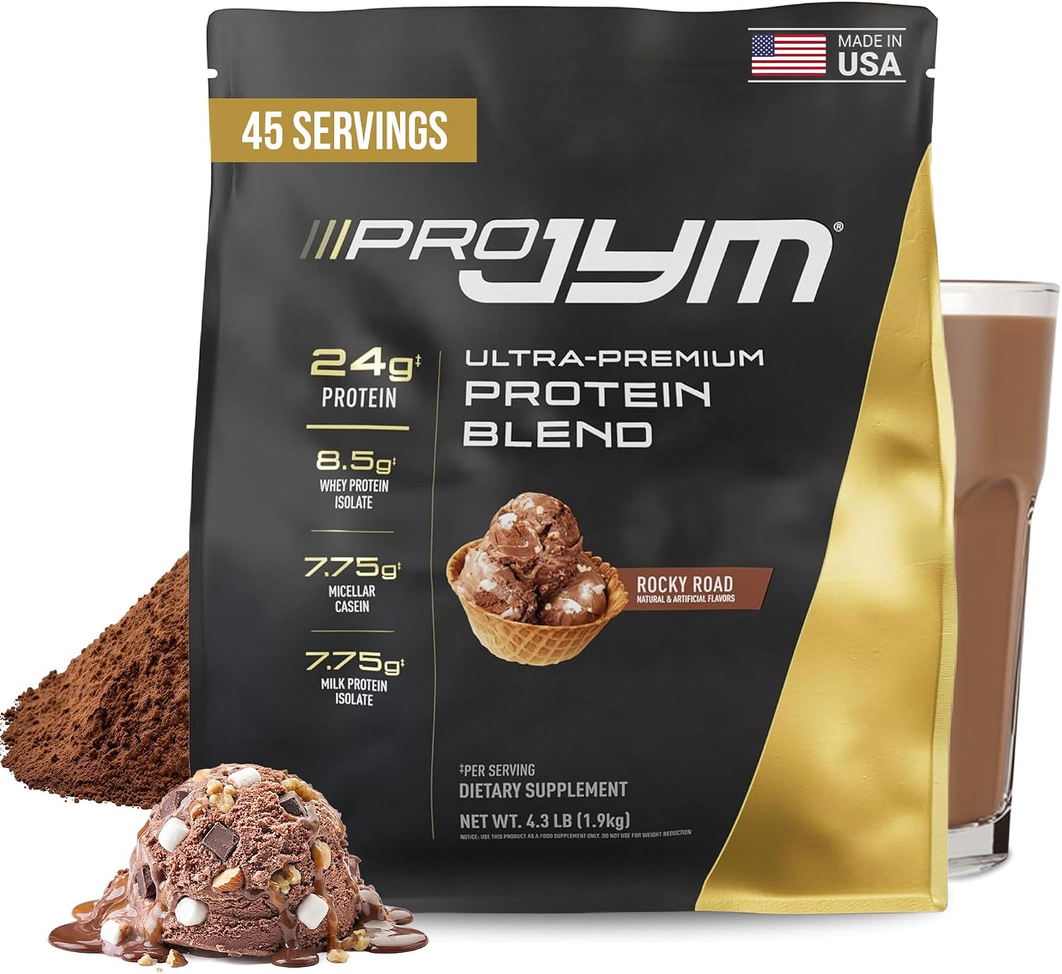 JYM Tahitian Vanilla Bean Whey & Casein Protein Powder, 1.7 lb, 22 Servings | Micellar Casein & Milk Protein Isolate, Lean Muscle Building, Pre & Post Workout Nutrition, Men & Women