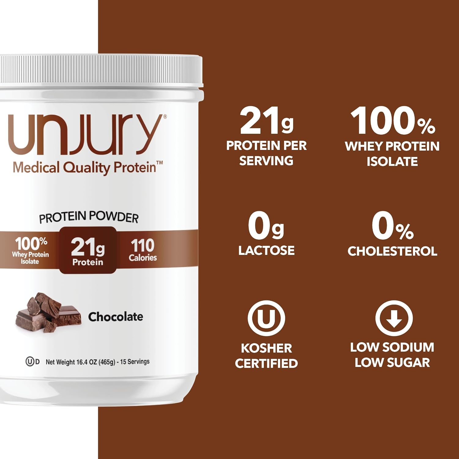 Unflavored Protein Powder | 21g 100% Whey Isolate Protein Powder | Unflavored Whey Protein Powder | Low Carb and Sugar Free Whey Protein Isolate | Gluten Free | Certified Kosher | 15 Servings