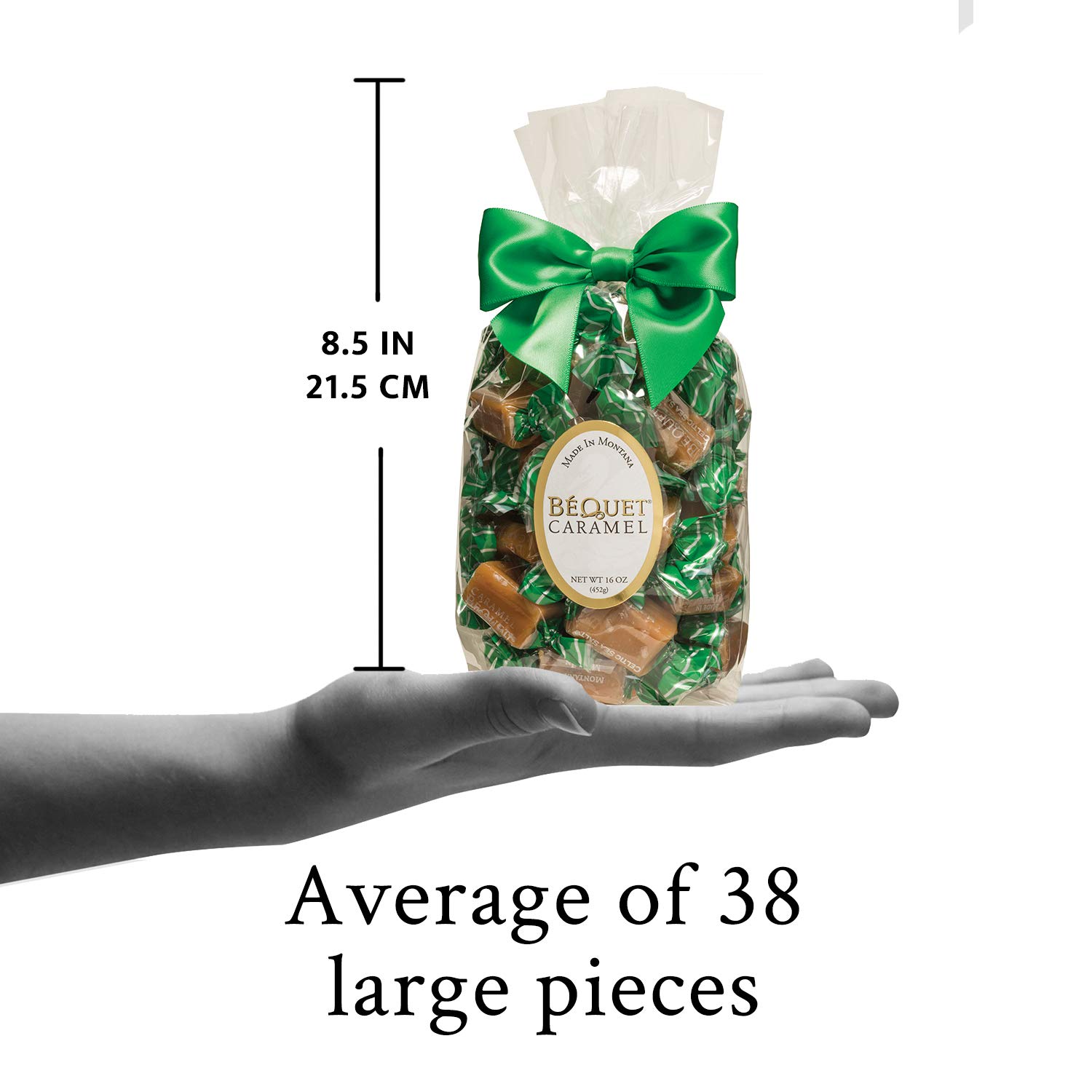 Béquet Celtic Sea Salt Caramels - Soft Gourmet Candy - 16oz Gift Bag | Ready-to-gift bag. Small-batch caramel made in Montana with real cream and butter, Kosher Star-D, gluten free, non-GMO