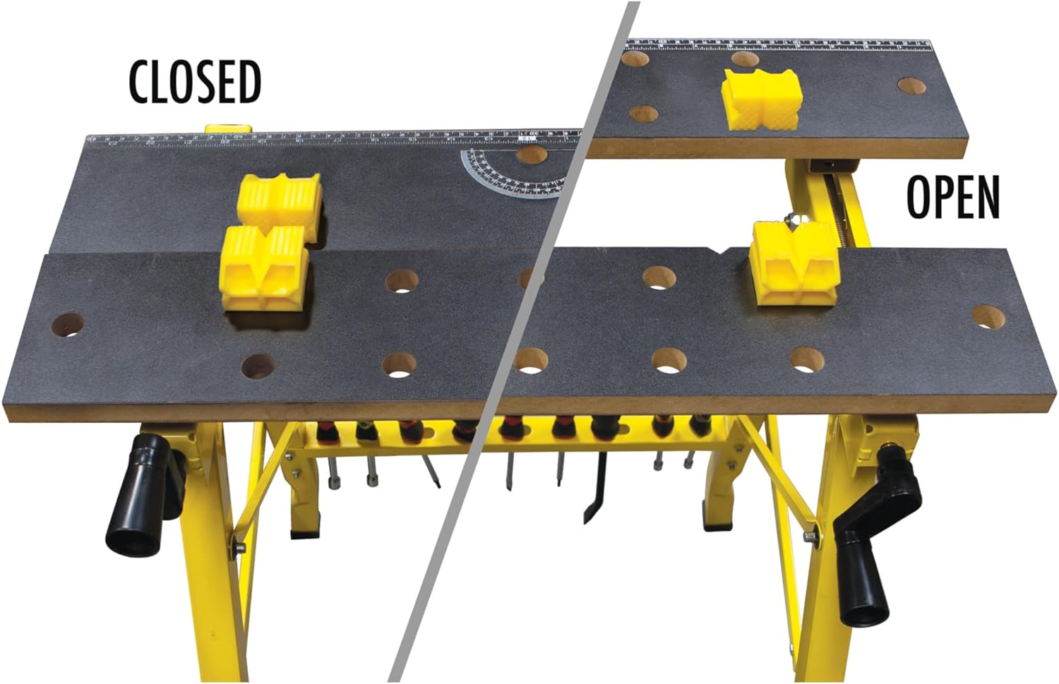 Performance Tool W54025 Portable Folding Workbench and Vise | 200 lb capacity folding work table. Printed grid