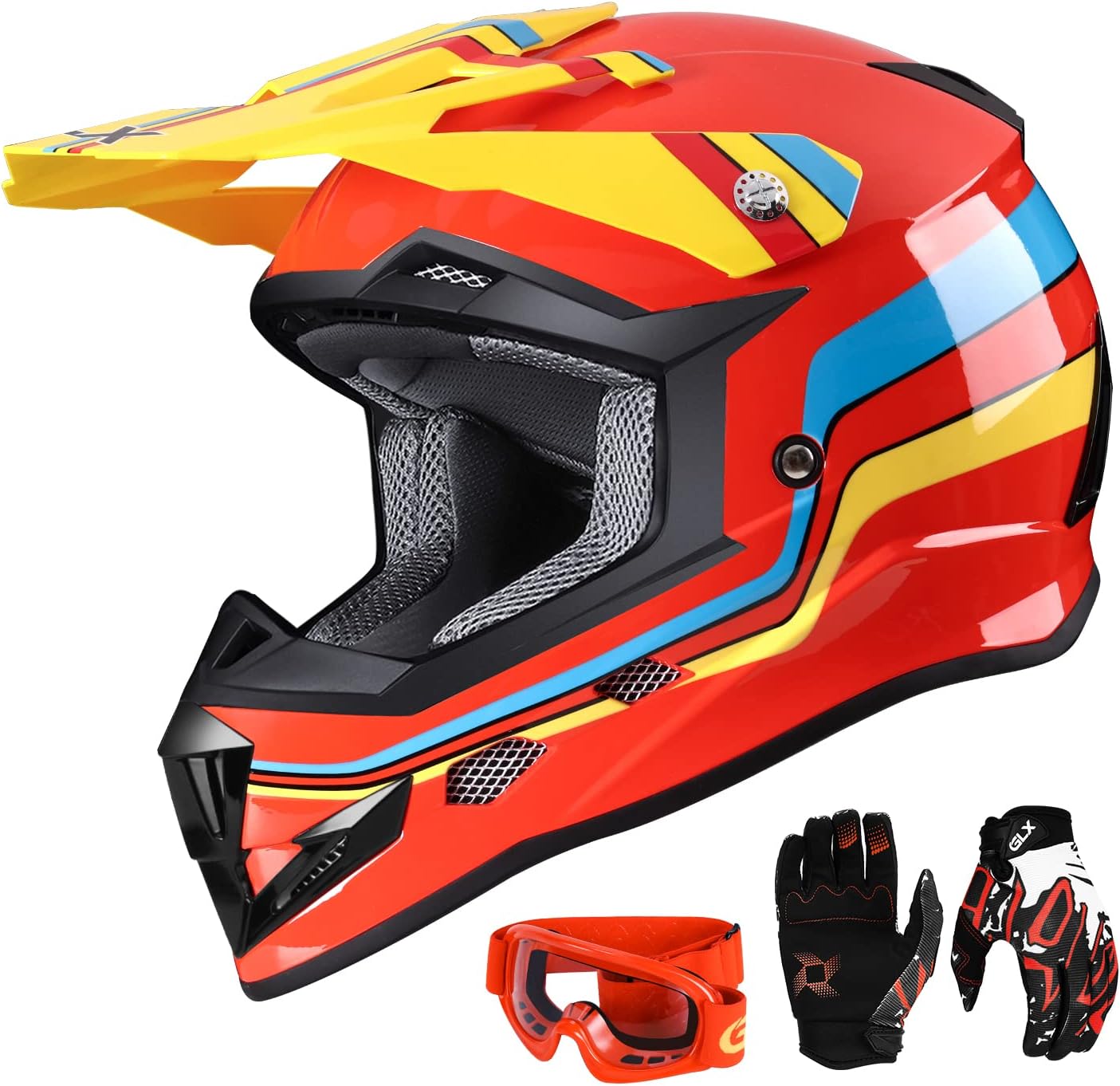 GLX GX623 Youth ATV & Dirt Bike Helmet Combo, DOT | Adult-Level Safety for Kids: Premium, full-grown protection engineered into a comfortable, youth-sized package