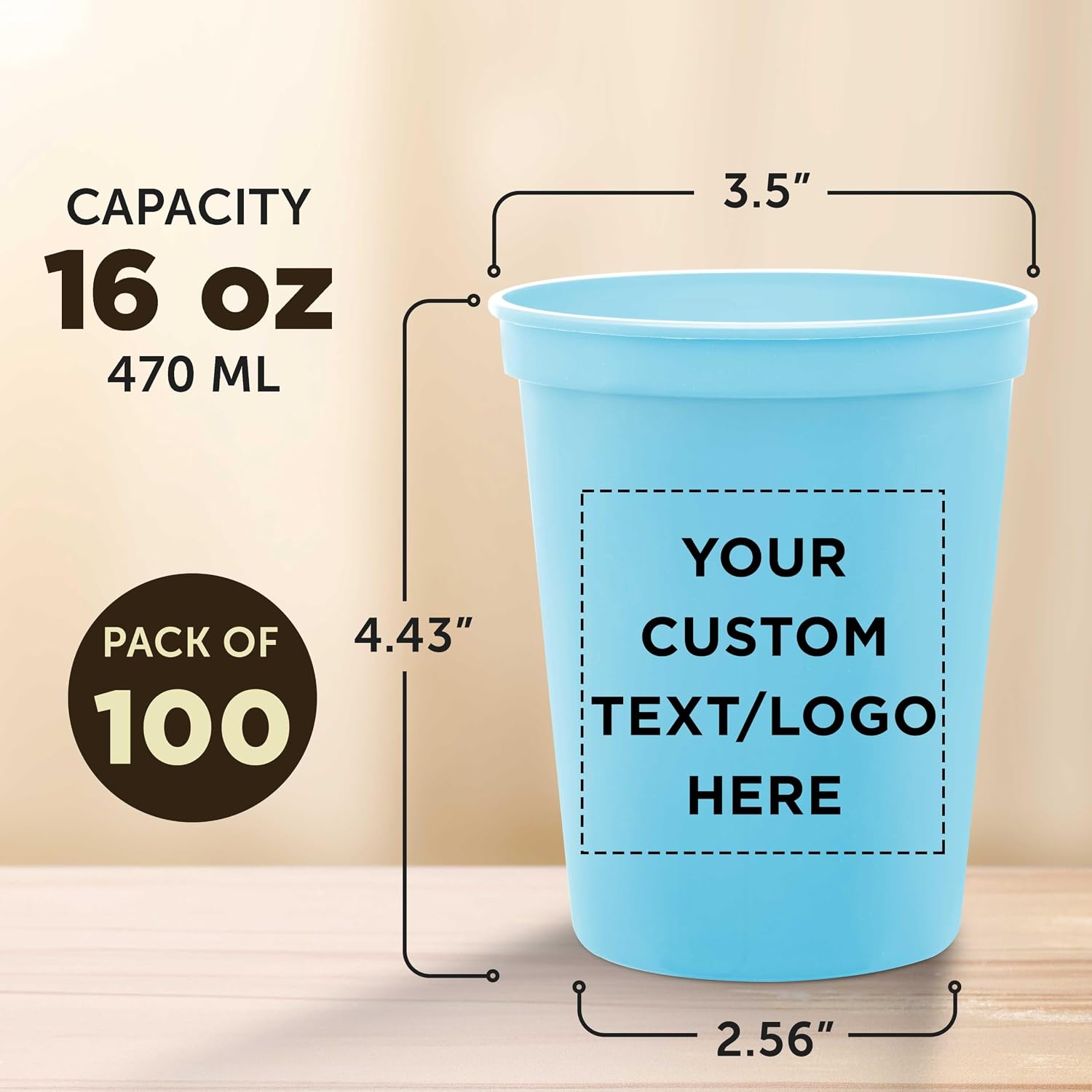 DISCOUNT PROMOS Custom Plastic Stadium Cups 16 oz. Set of 10/50/100, Personalized Bulk Pack - Perfect for Birthdays, Weddings, Picnic, Beach