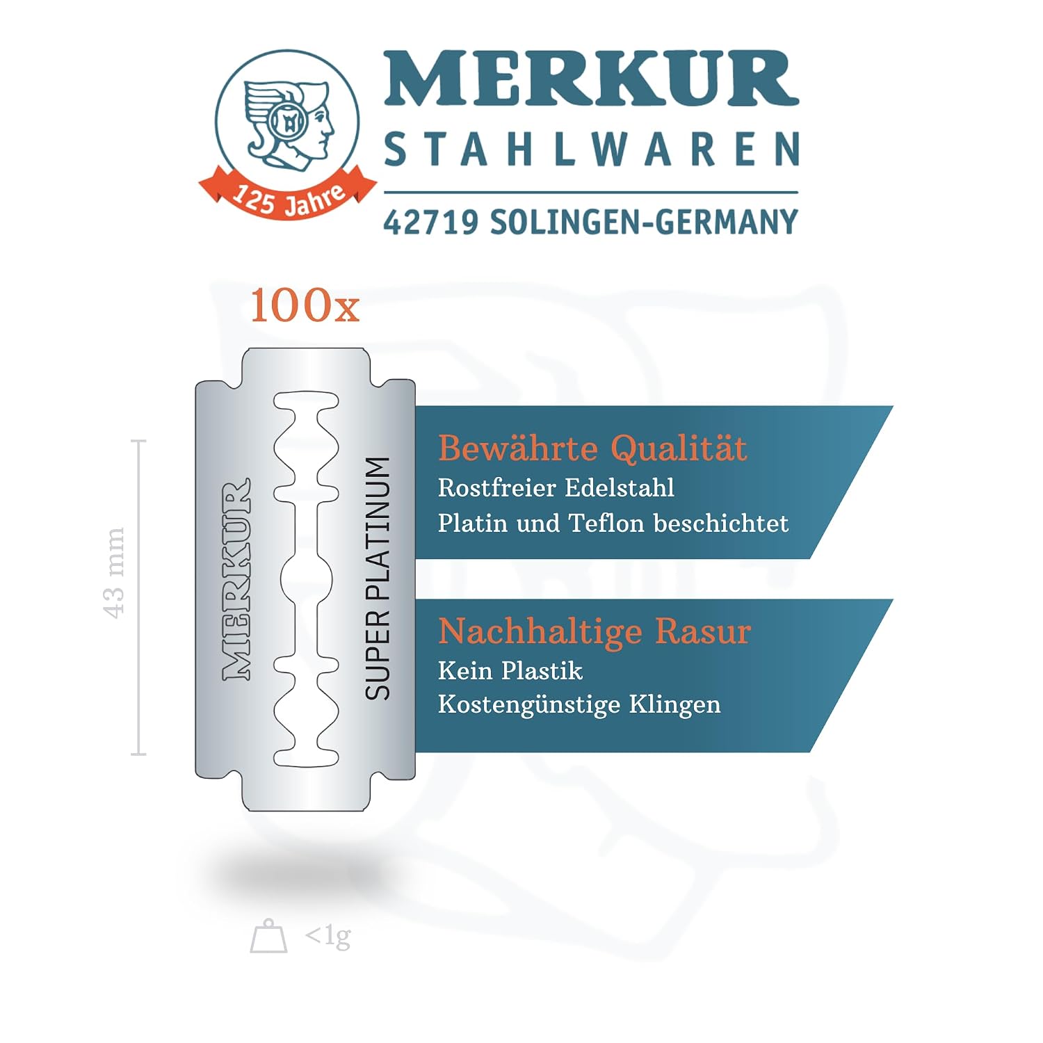 MERKUR SUPER Double Edge Safety Razor Blades, 10 Count (Pack of 3), Precision Stainless Steel Blades with Platinum and Teflon Coating
