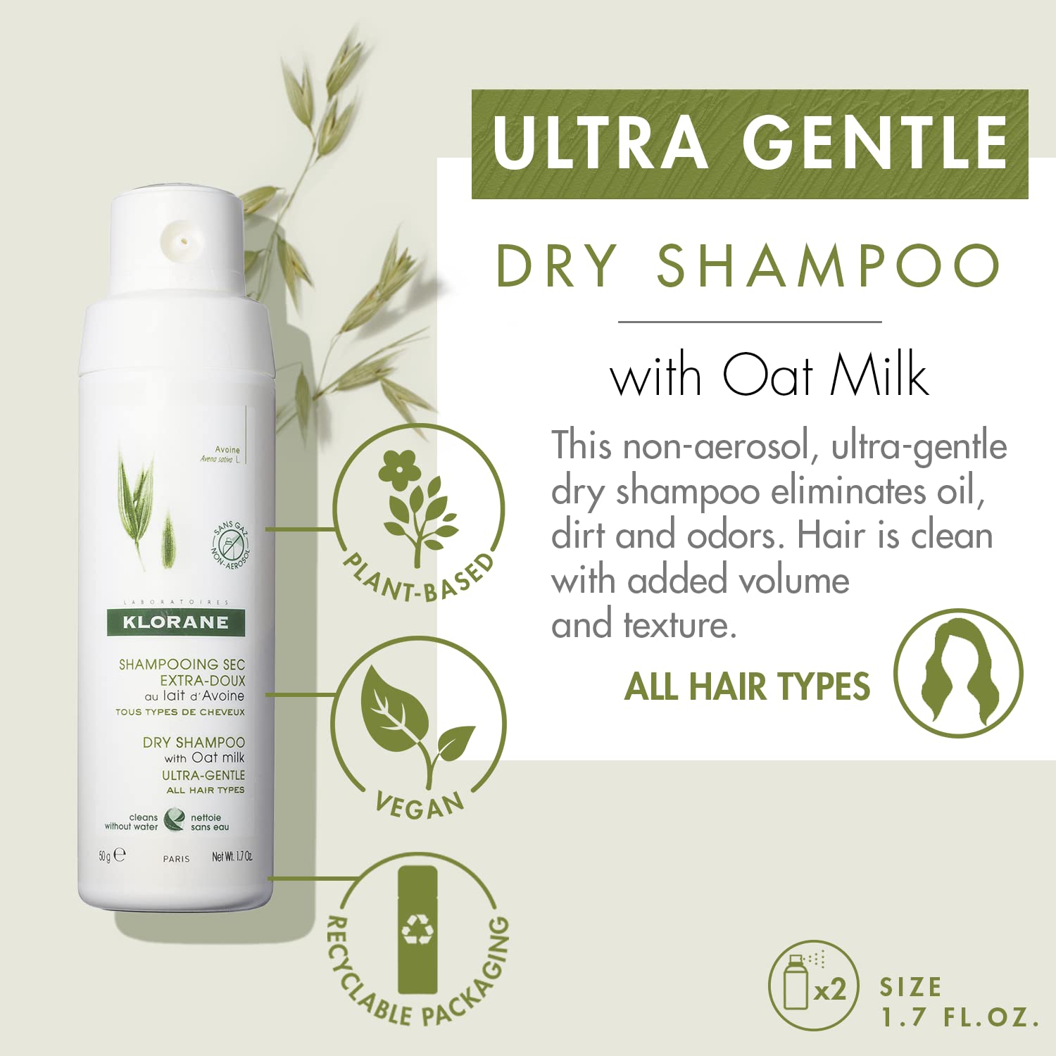 Klorane Dry Shampoo with Oat Milk - Non-Aerosol